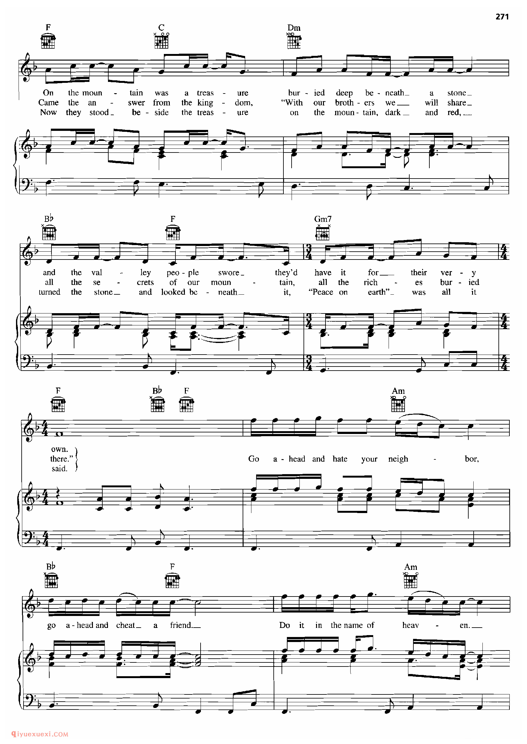 ONE TIN SOLDIER_钢琴•声乐•吉他_世界经典影视乐曲谱
