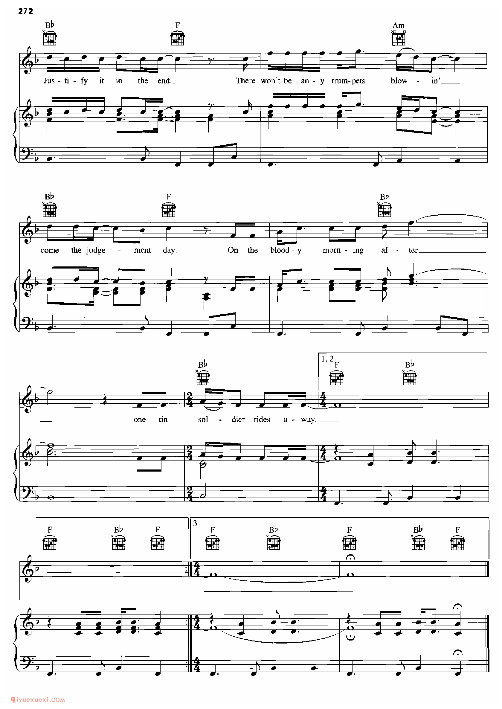 ONE TIN SOLDIER_钢琴•声乐•吉他_世界经典影视乐曲谱