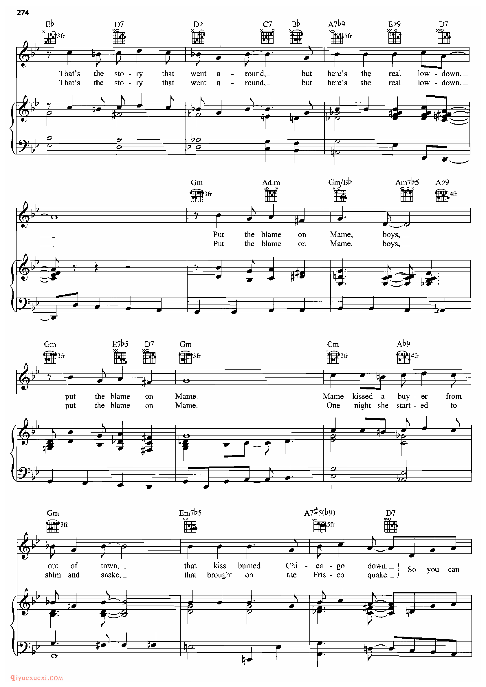 PUT THE BLAME ON MAME_钢琴•声乐•吉他_世界经典影视乐曲谱