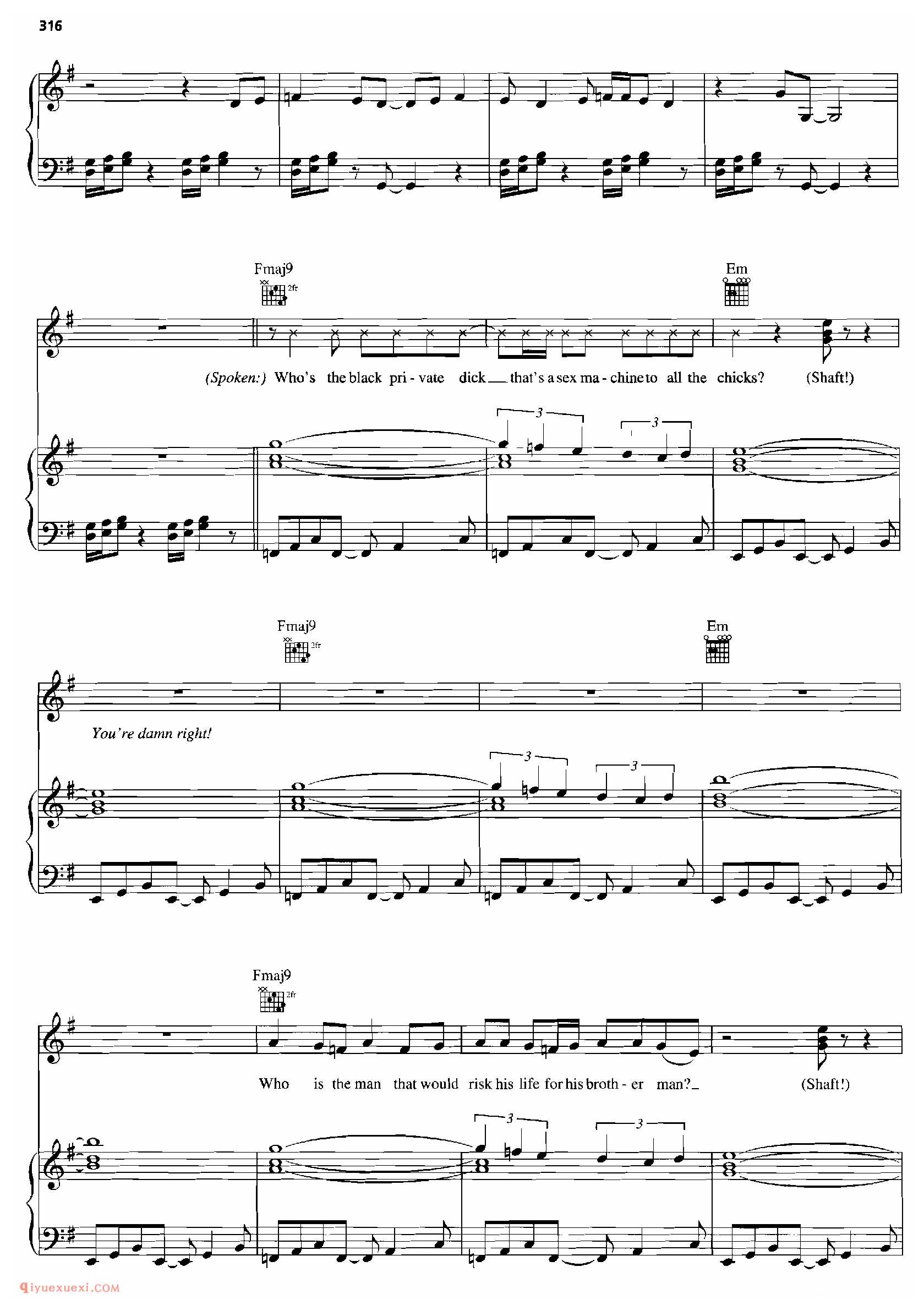 THEME FROM SHAFT_钢琴•声乐•吉他_世界经典影视乐曲谱