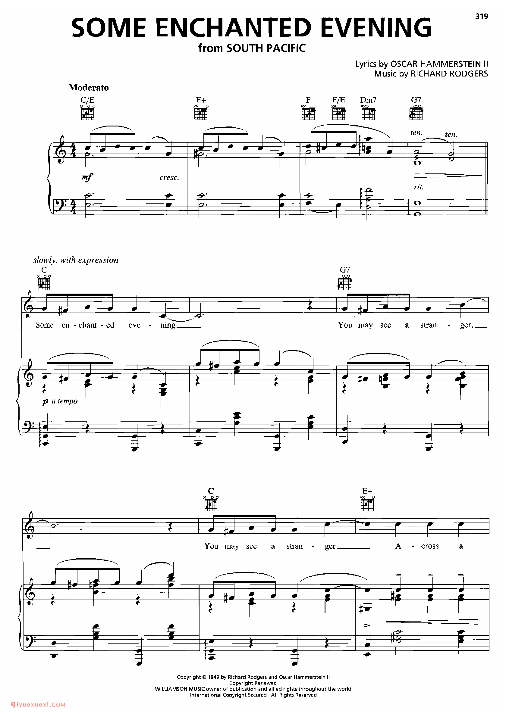 SOME ENCHANTED EVENING_钢琴•声乐•吉他_世界经典影视乐曲谱
