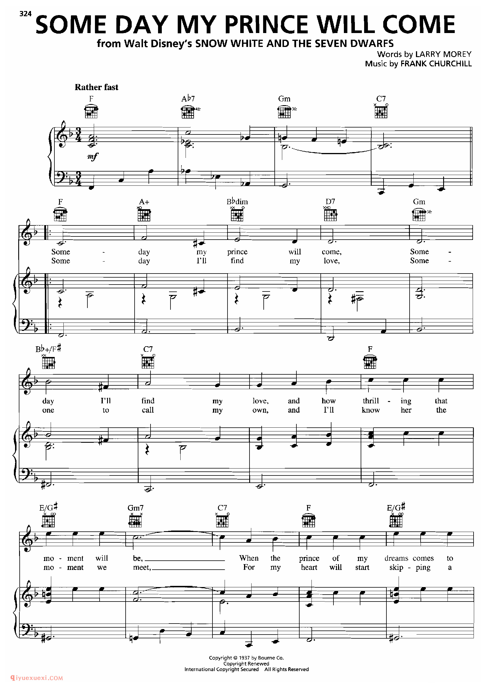 SOME DAY MY PRINCE WILL CO_钢琴•声乐•吉他_世界经典影视乐曲谱