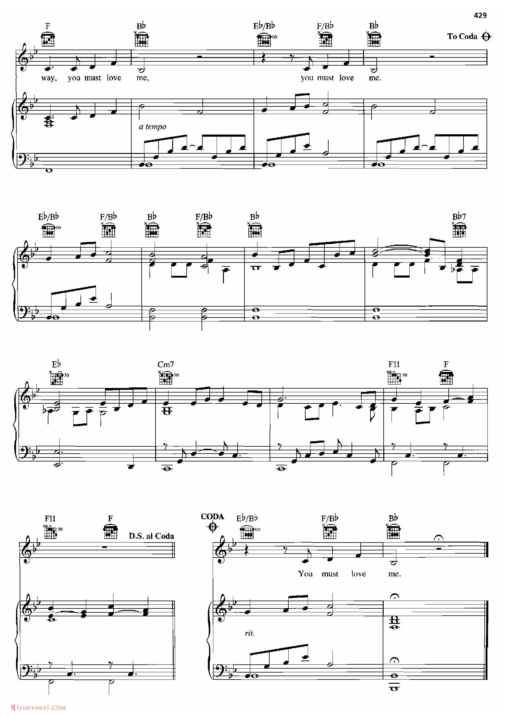 YOU MUST LOVE ME_钢琴•声乐•吉他_世界经典影视乐曲谱