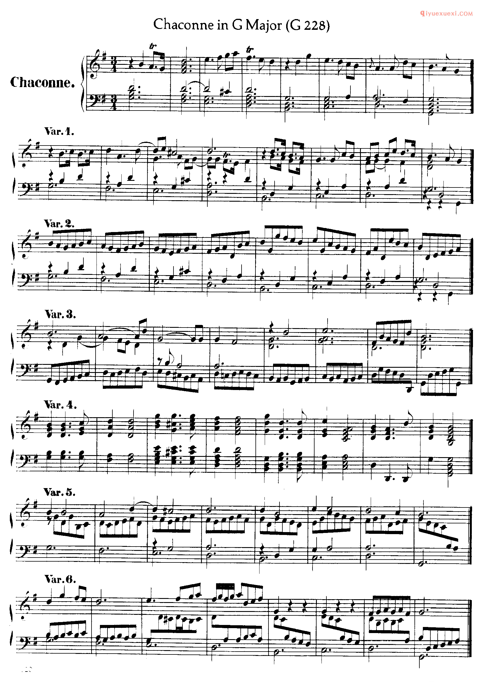 亨德尔G大调恰空_Handel - Chaconne in G major G.228_亨德尔钢琴谱