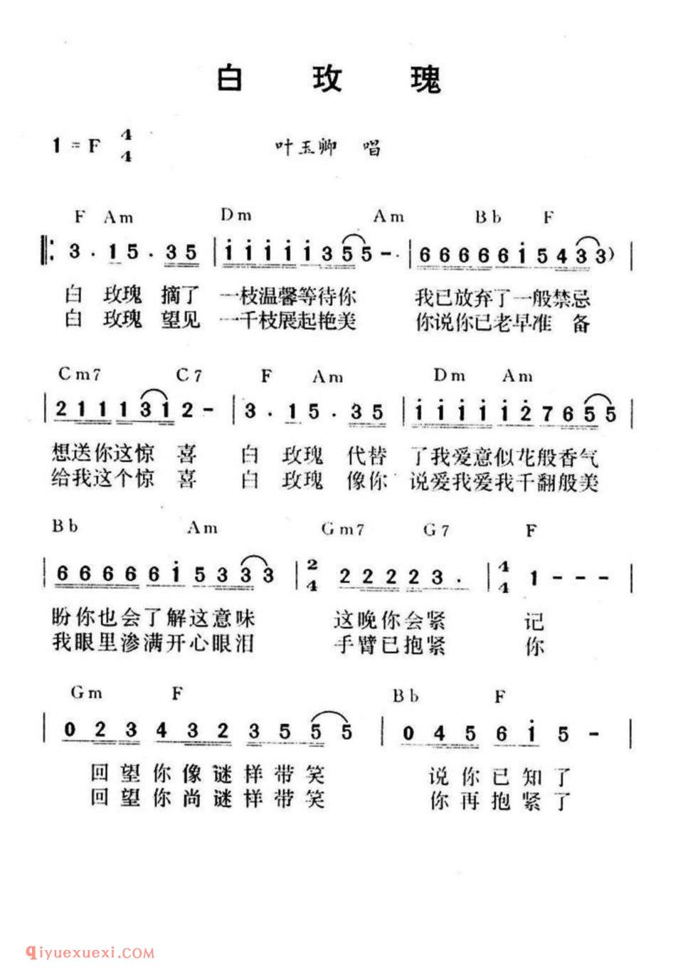 白玫瑰简谱