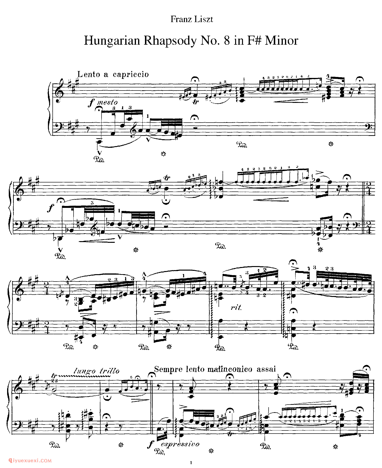 李斯特匈牙利狂想曲第8号_Hungarian Rhapsody No 8 in f#_李斯特钢琴乐谱