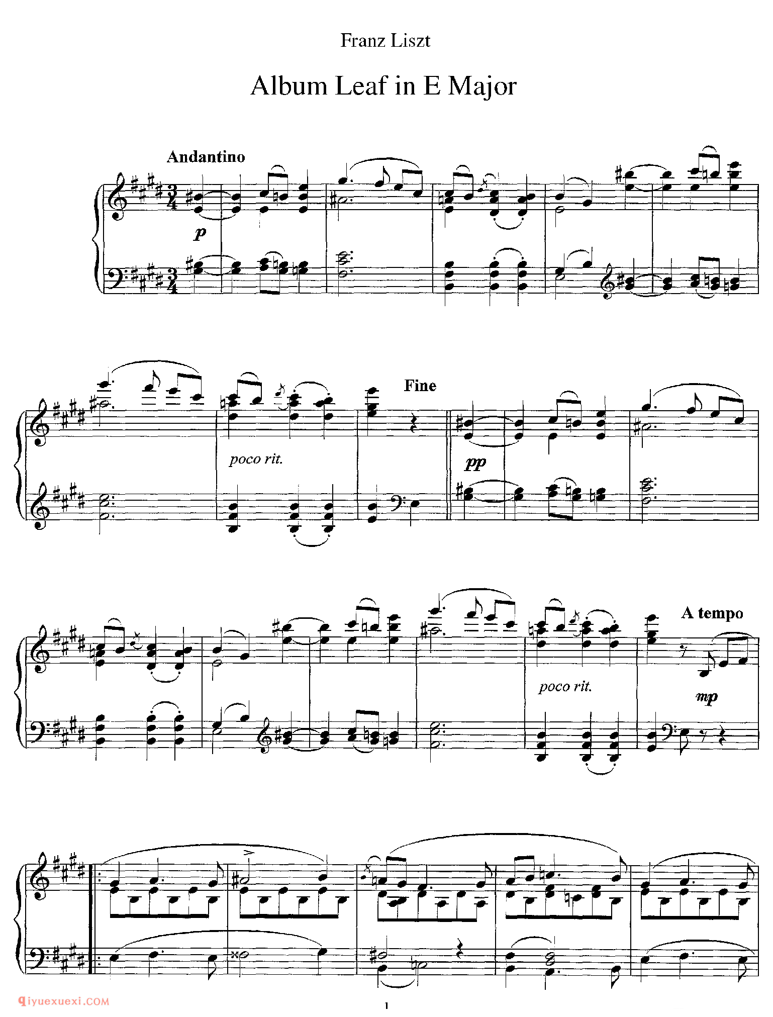 李斯特E大调纪念册页 S.164_李斯特钢琴乐谱