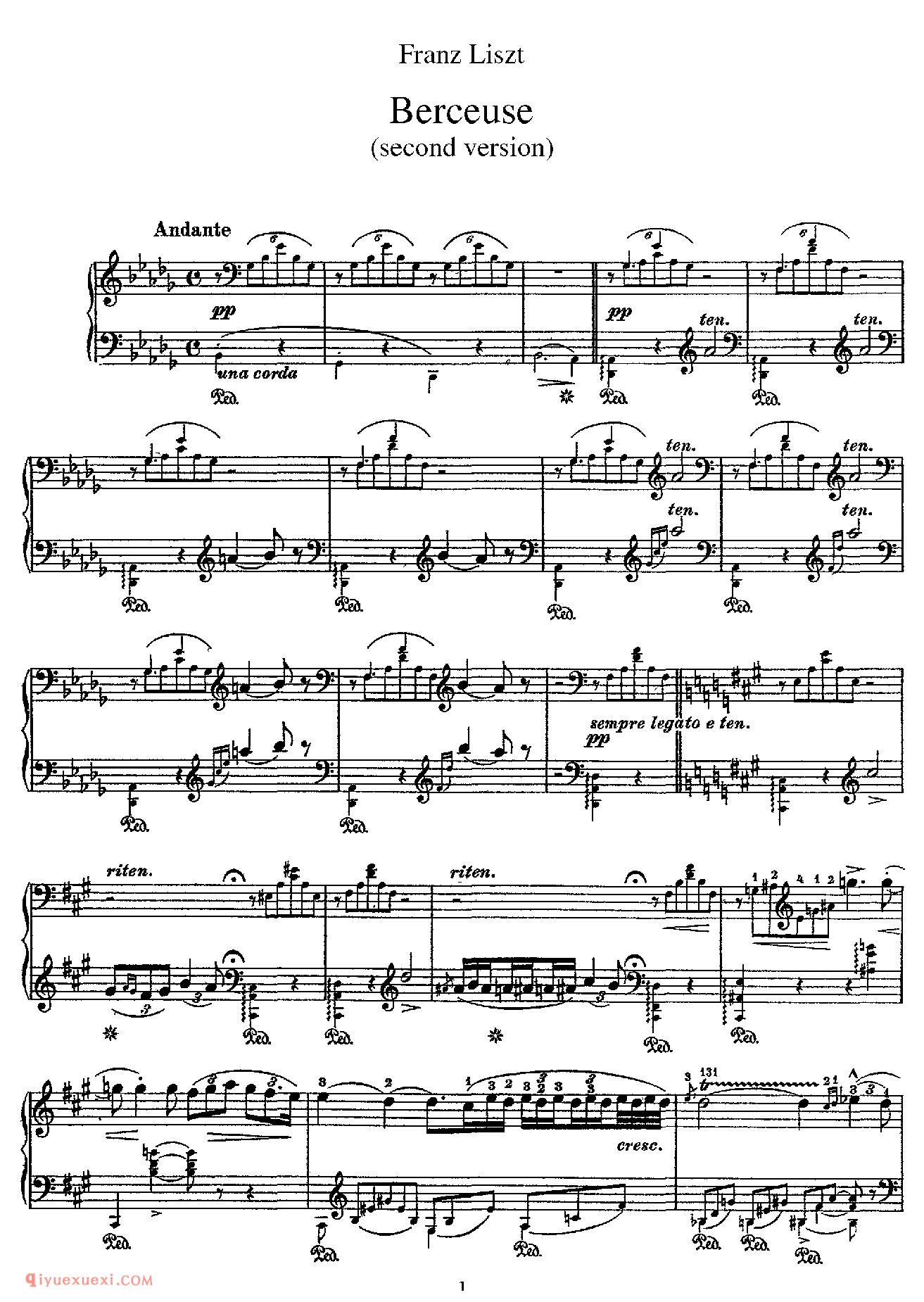 李斯特摇篮曲 S.198_李斯特钢琴乐谱