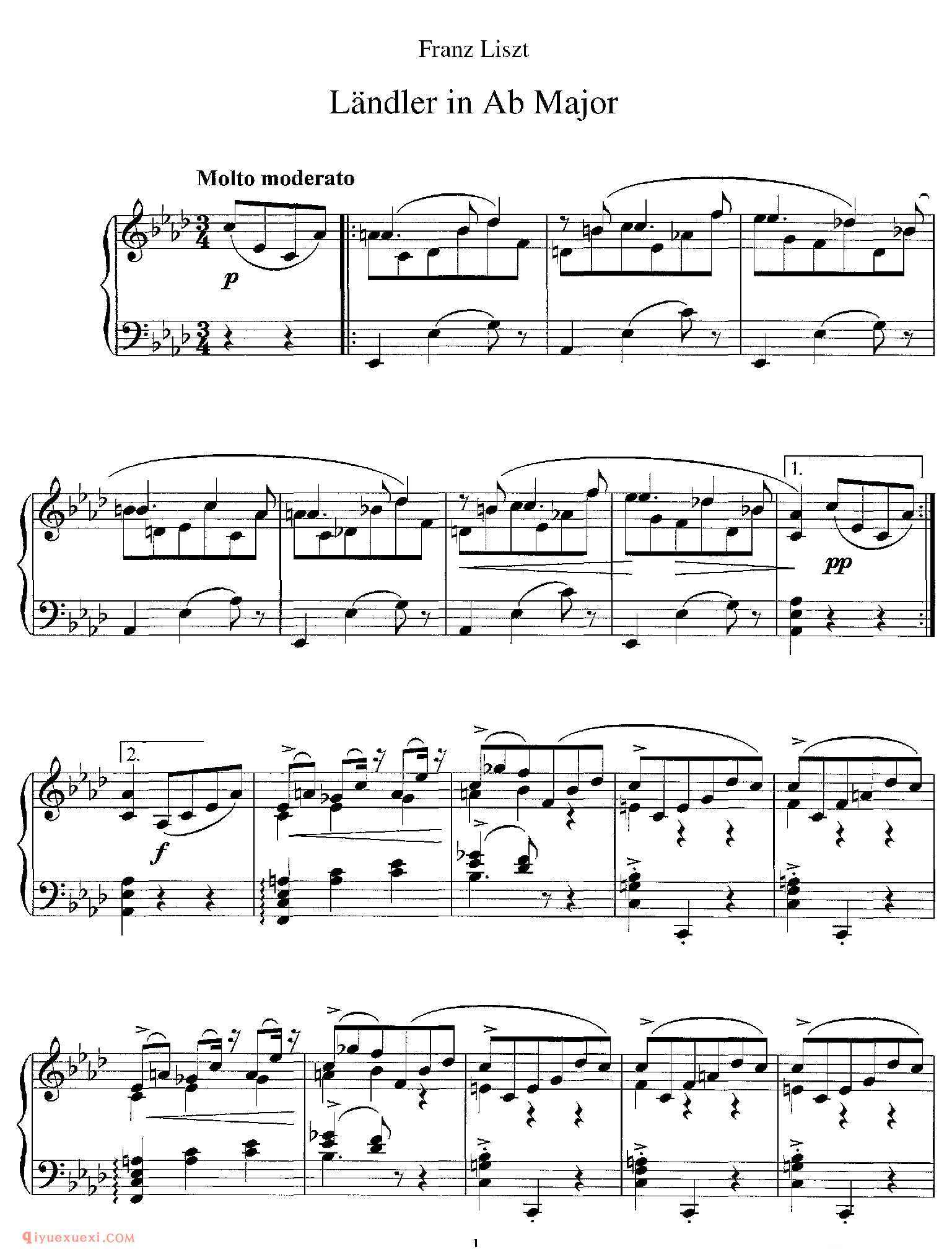 李斯特降A大调兰德勒舞曲 S.211_李斯特钢琴乐谱