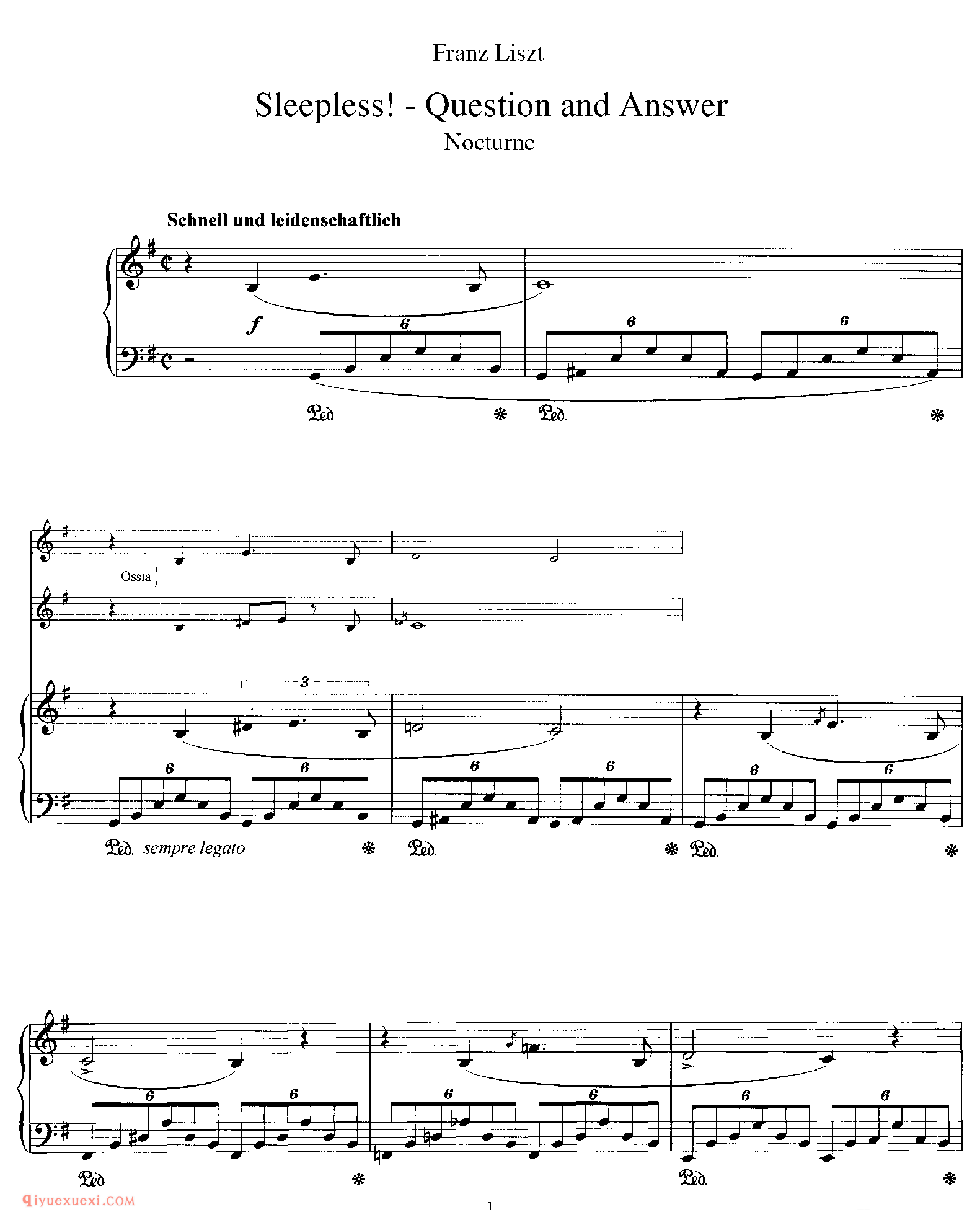 李斯特《夜曲“沉睡,思考和回答”》Schlaflos, Frage und Antwort, Nocturne S.203_李斯特钢琴乐谱