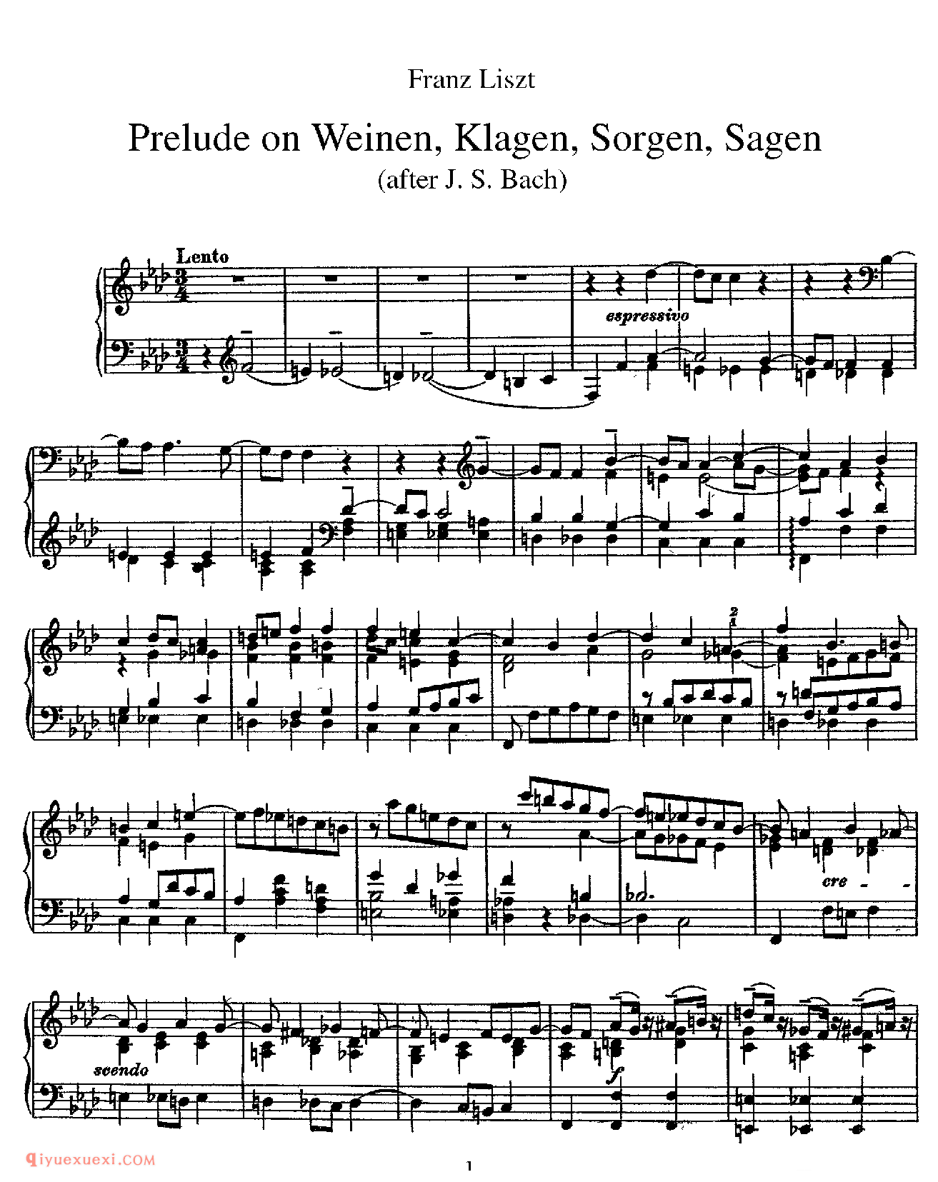 李斯特《前奏曲“哭泣、哀悼、忧虑、恐惧”》Praludium
