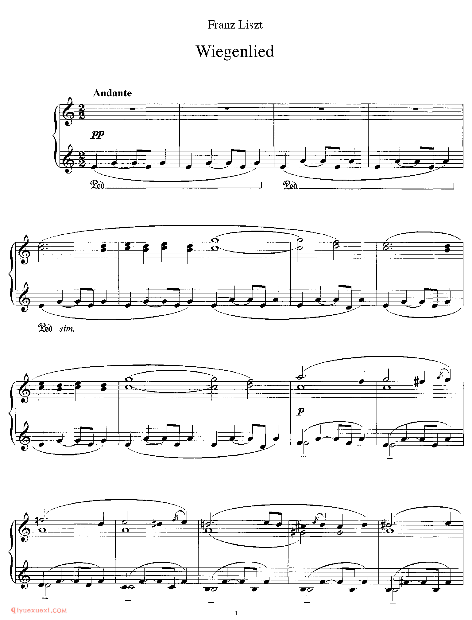 李斯特《摇篮曲》Wiegenlied S.198_李斯特钢琴乐谱