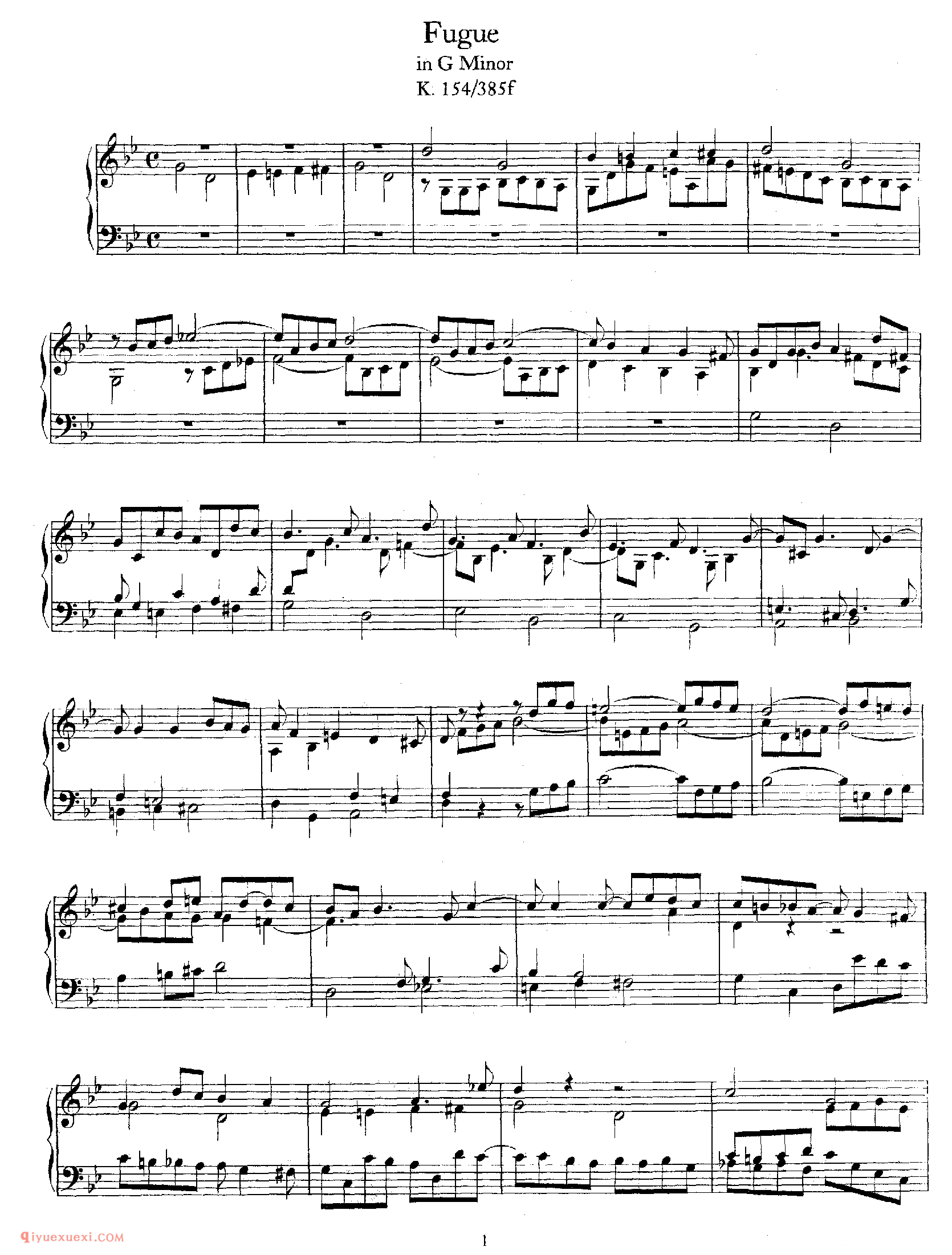 Fugue in g, K 154_莫扎特钢琴谱