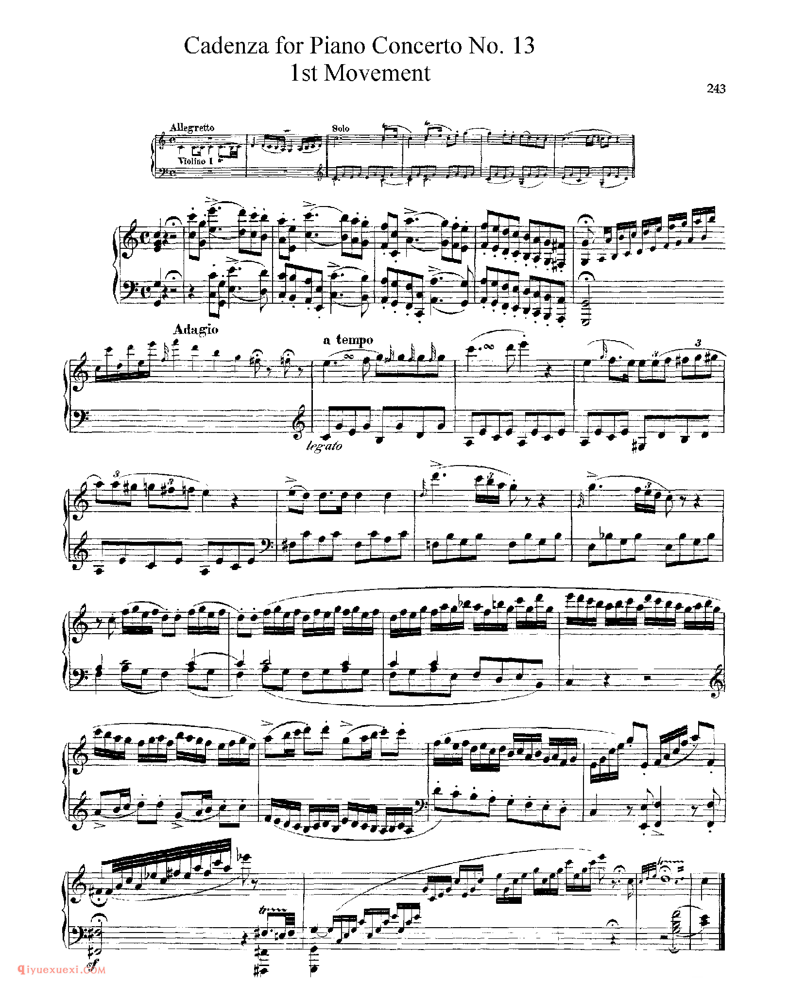 莫扎特:第十三钢琴协奏曲 MOZART: Piano Concerto No.13_华彩_莫扎特钢琴谱