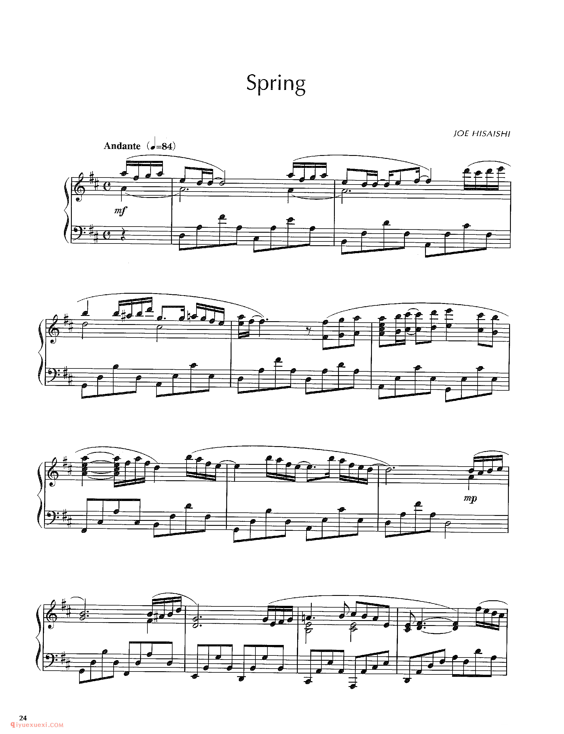 Spring (Brnesse“进研升学”广告曲)_久石让钢琴谱