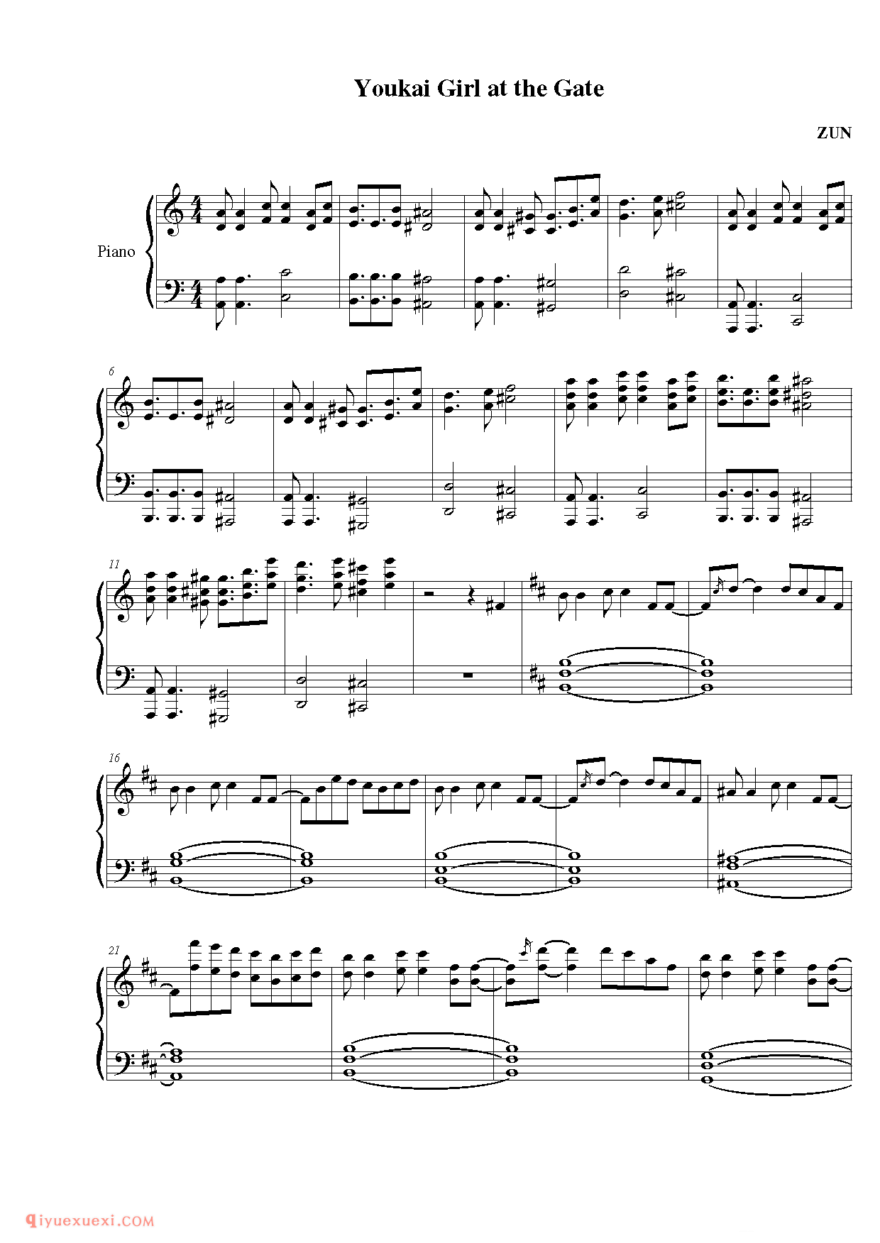 [youtube][normal][2]v=3AobmVxXSSU_門前の妖怪小娘_东方(project)钢琴谱_东方(project)钢琴谱