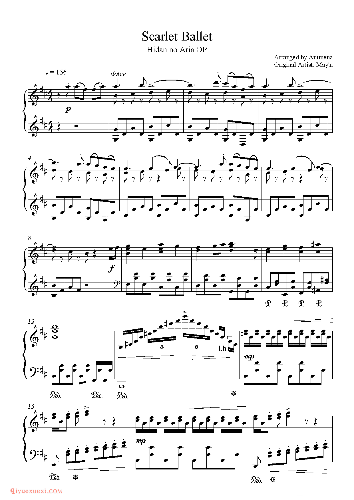 绯弹的亚里亚op Scarlet Ballet_郭迈克(Animenz)钢琴谱