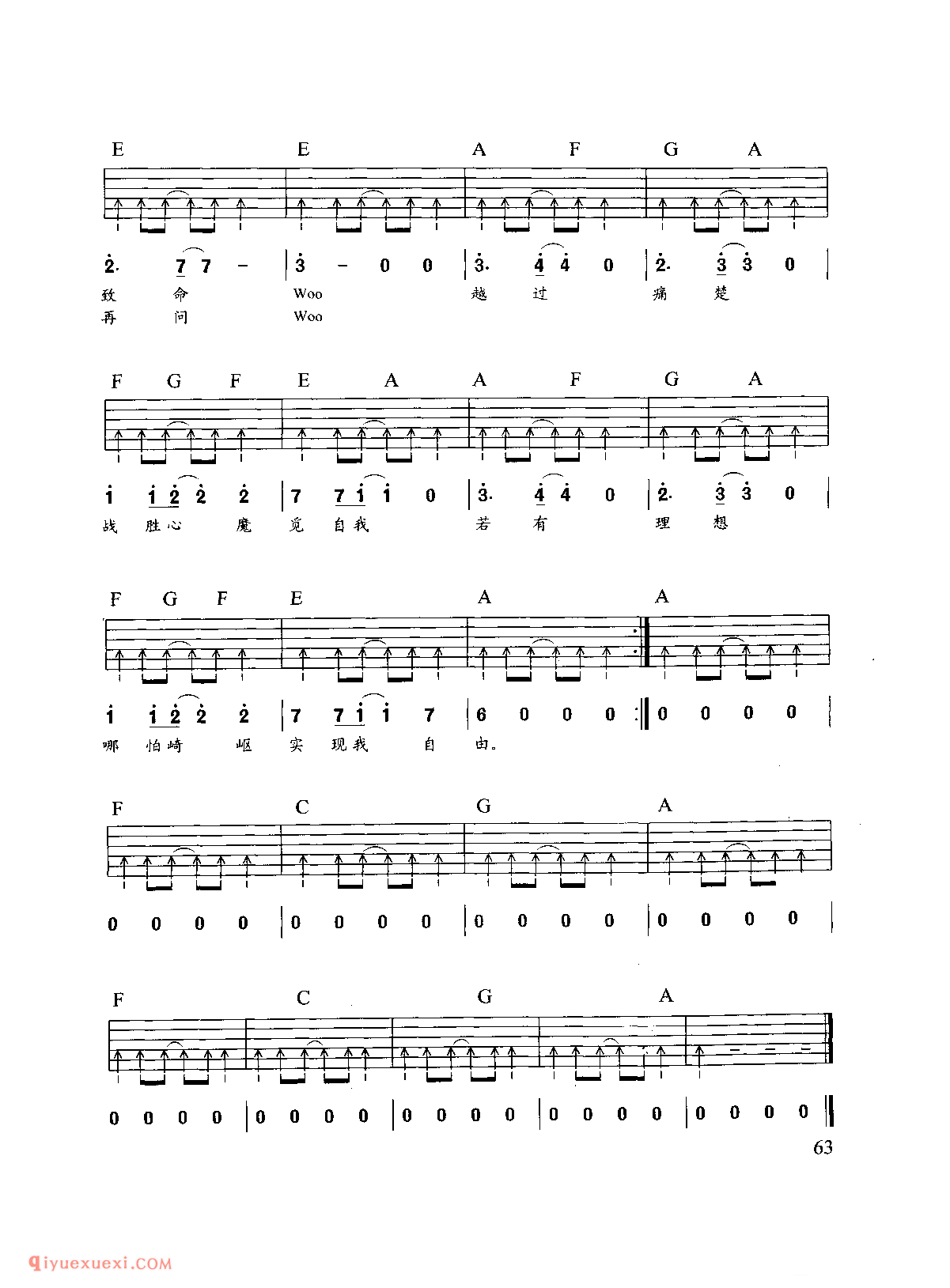 吉他弹唱乐曲谱_战胜心魔_Beyond演唱_六线谱简谱对照
