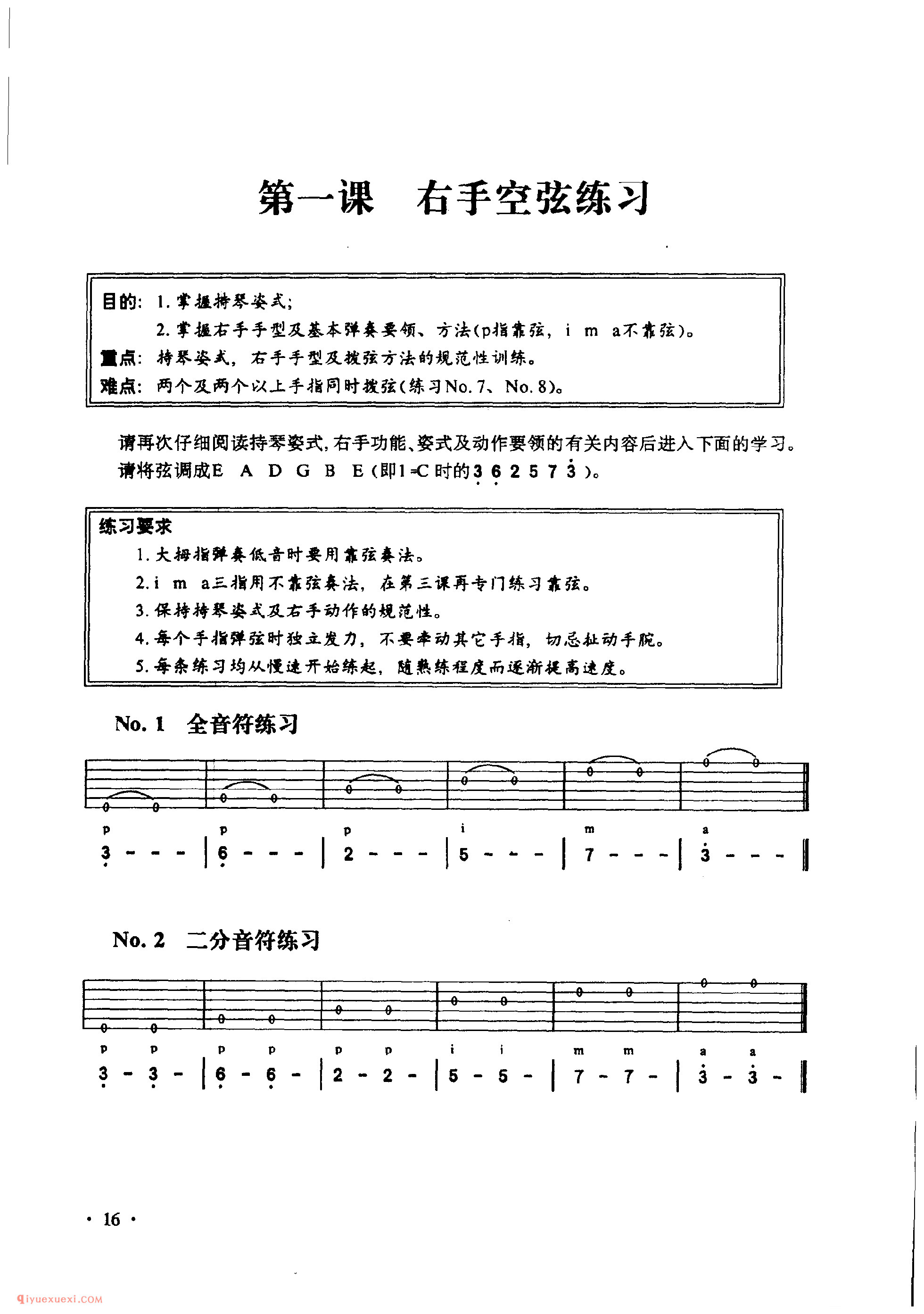 吉他右手空弦练习