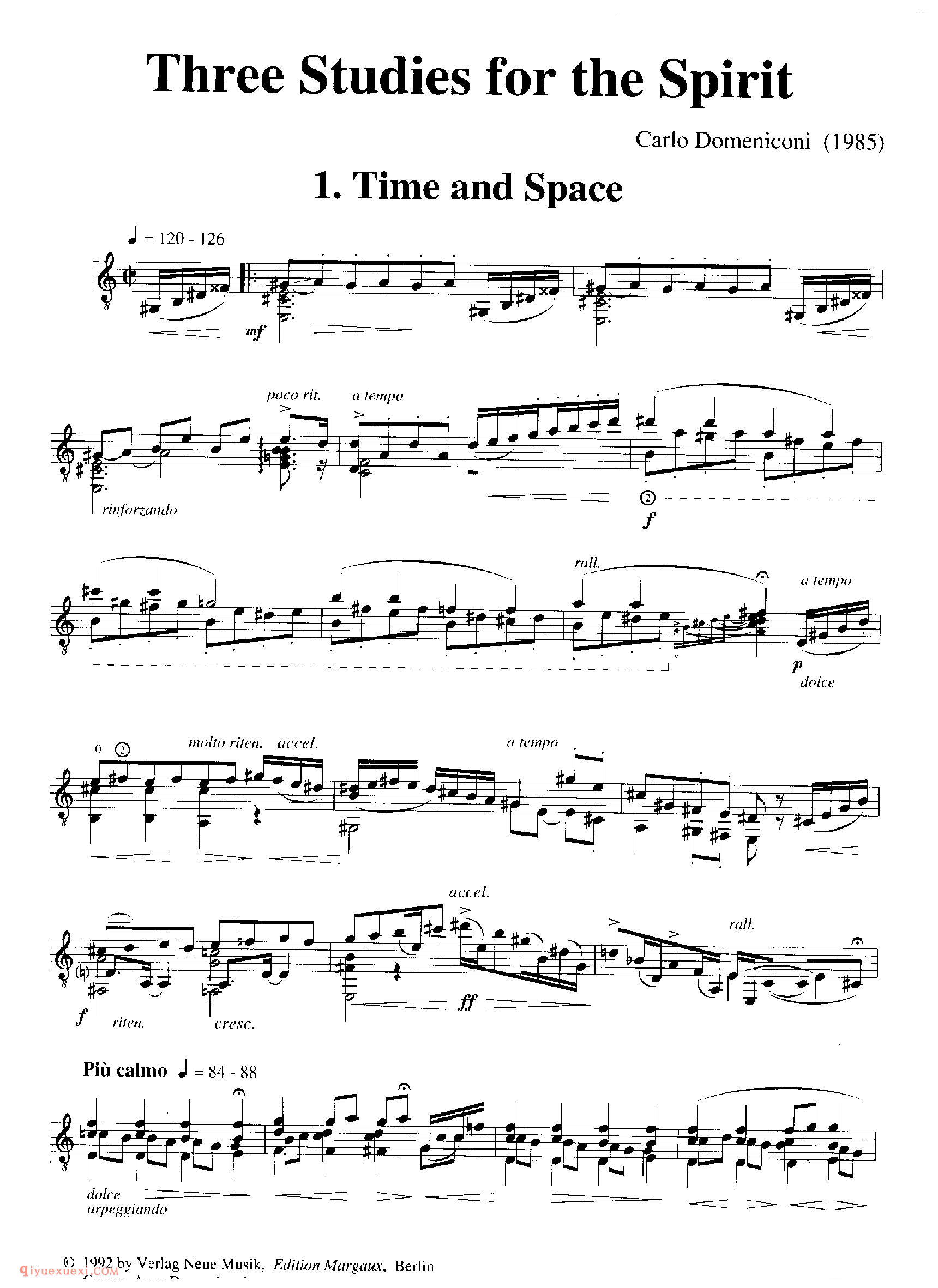 Time and Space_多明尼康尼(Carlo Domeniconi)古典吉他乐曲五线谱