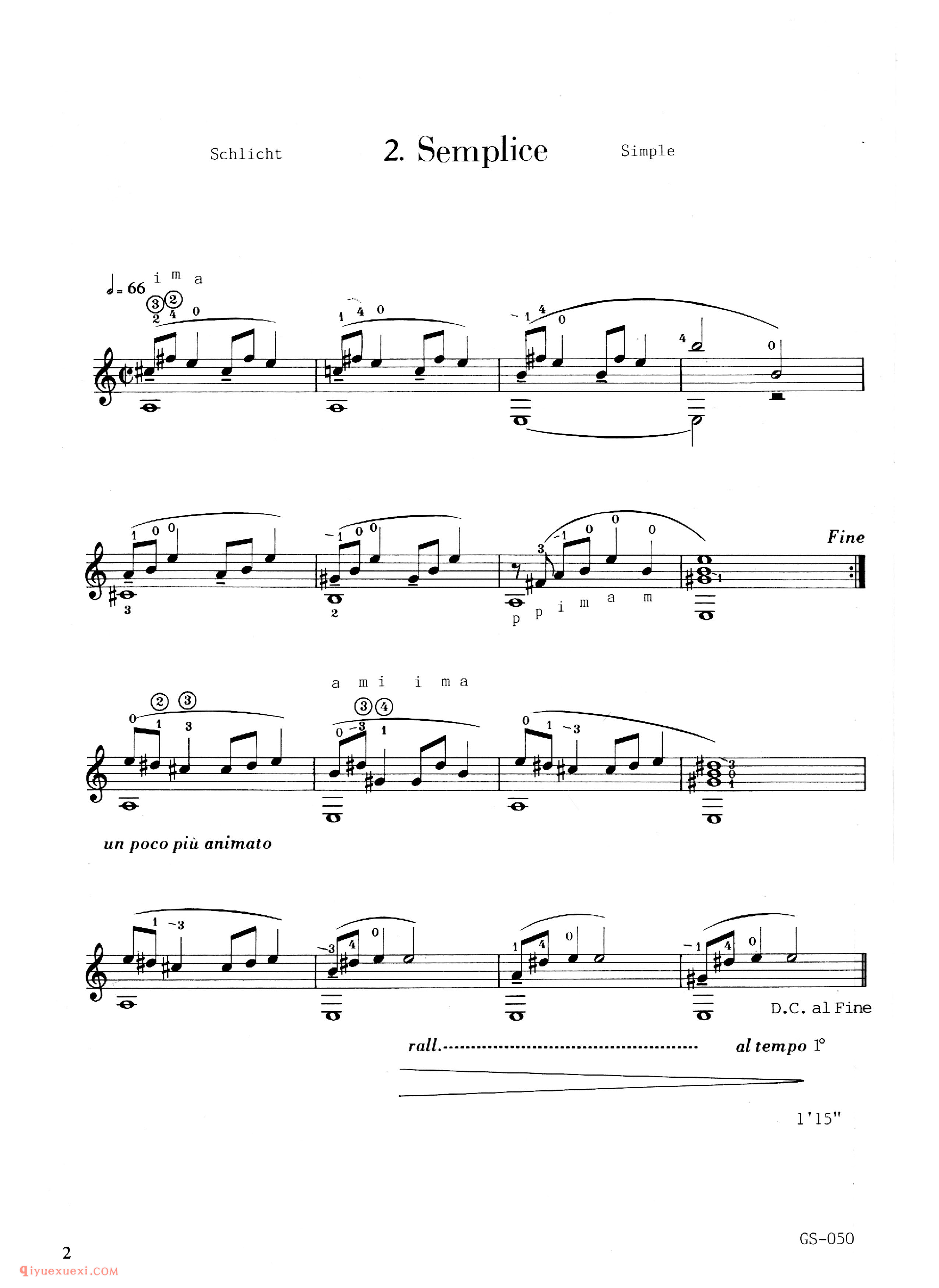 Semplice_多明尼康尼(Carlo Domeniconi)古典吉他乐曲五线谱