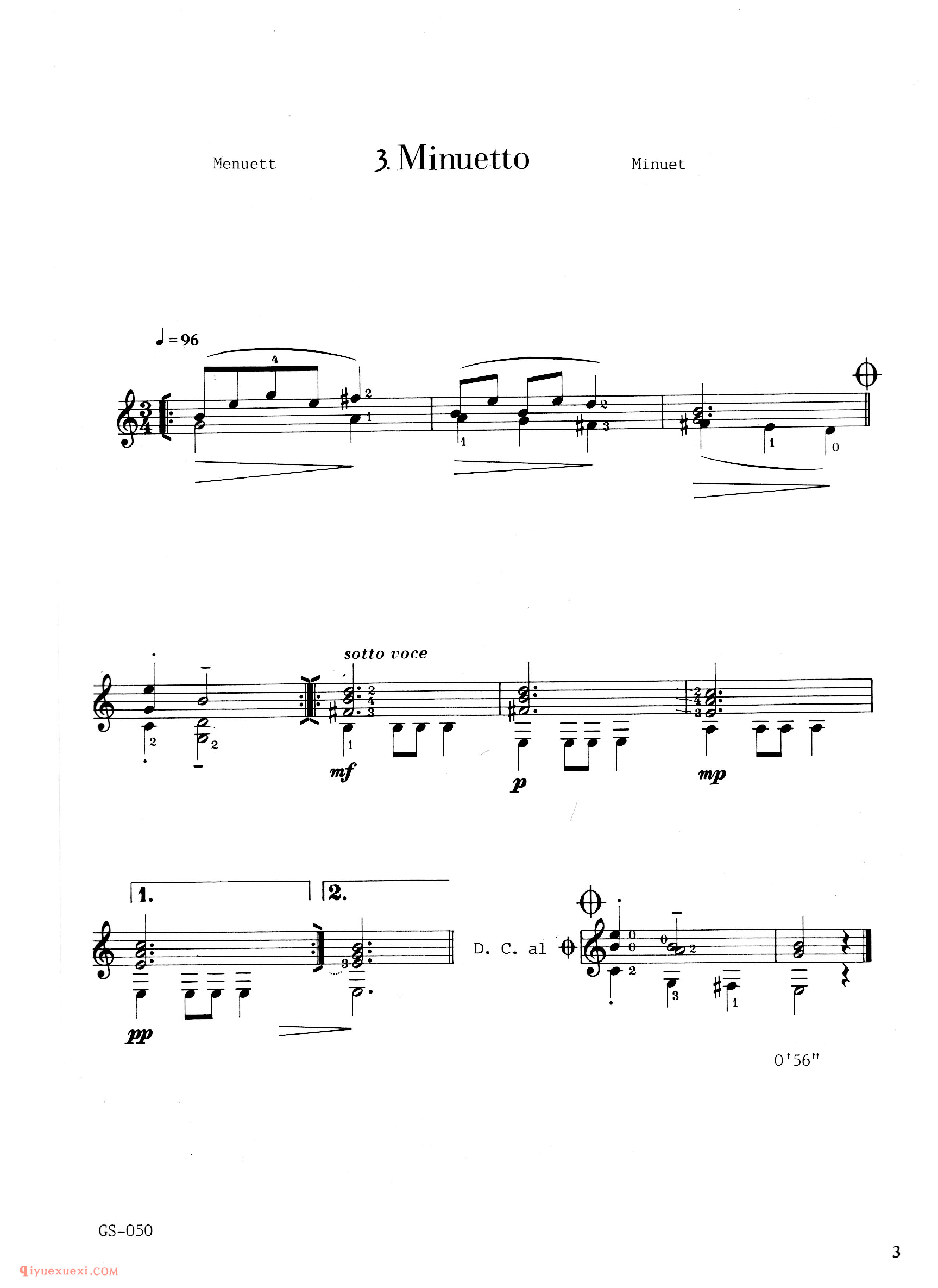 Minuetto_多明尼康尼(Carlo Domeniconi)古典吉他乐曲五线谱