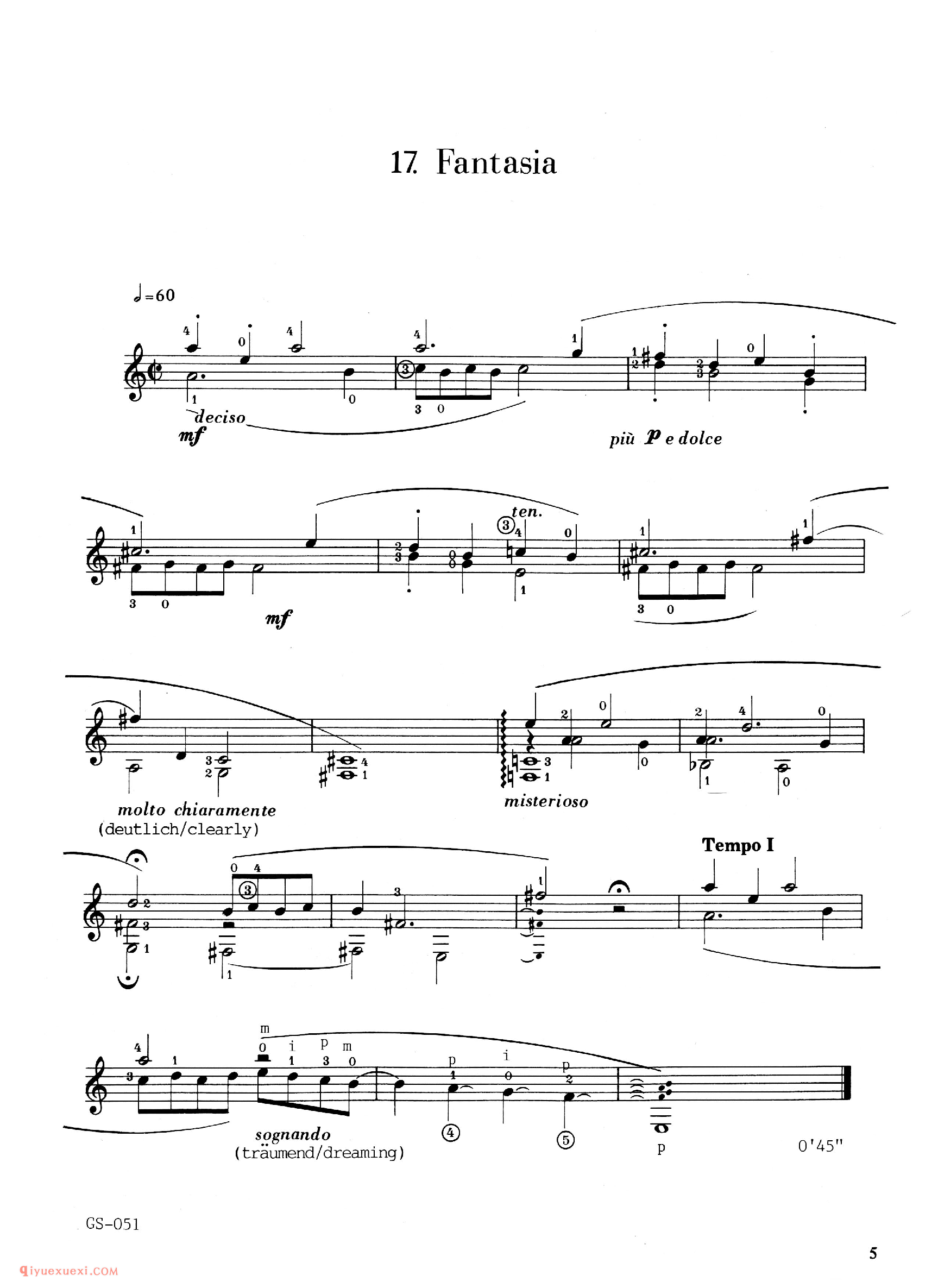 Fantasia_多明尼康尼(Carlo Domeniconi)古典吉他乐曲五线谱
