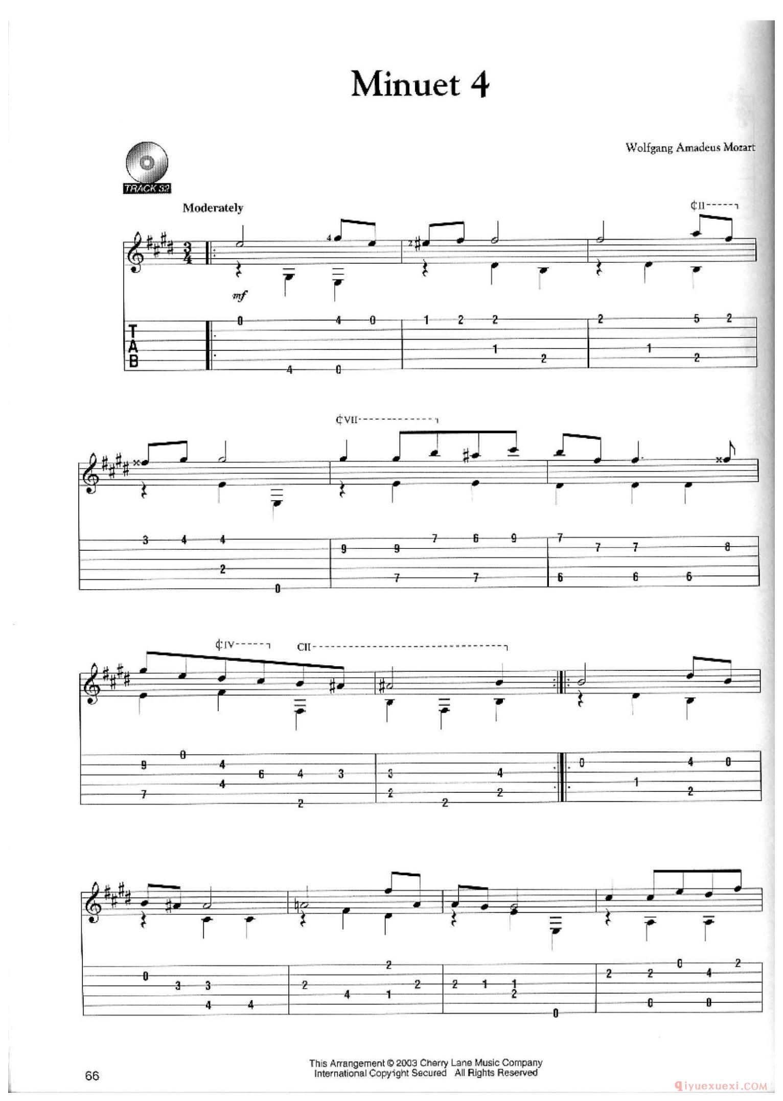Minuet 4_Wolfgang Amadeus Mozart_古典吉他独奏曲