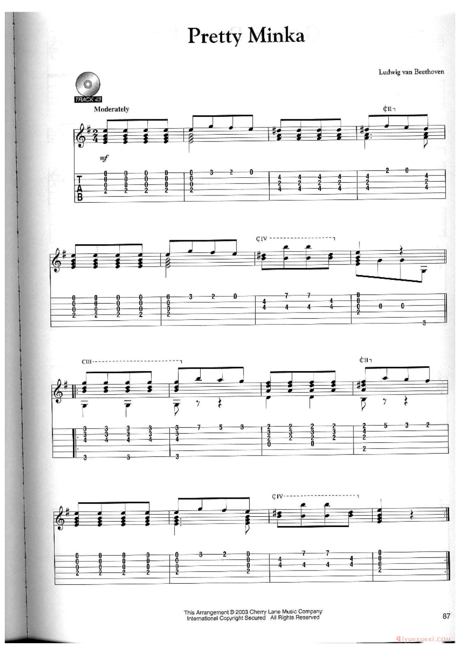 Pretty Minka_Ludwig van Beethoven_古典吉他独奏曲