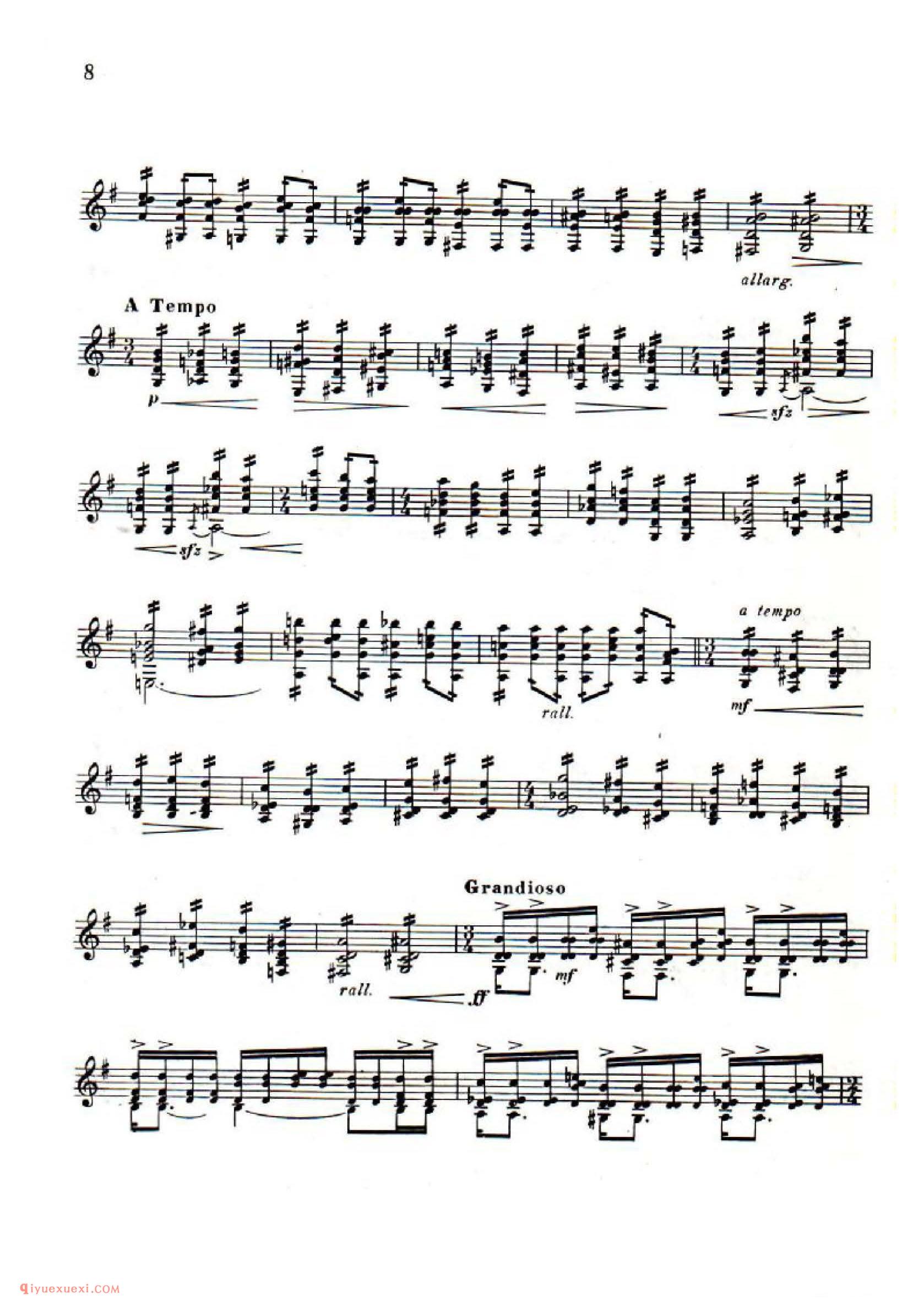 练习曲第四号[巴西]维拉_罗勃斯曲_吉他大师名曲五线谱