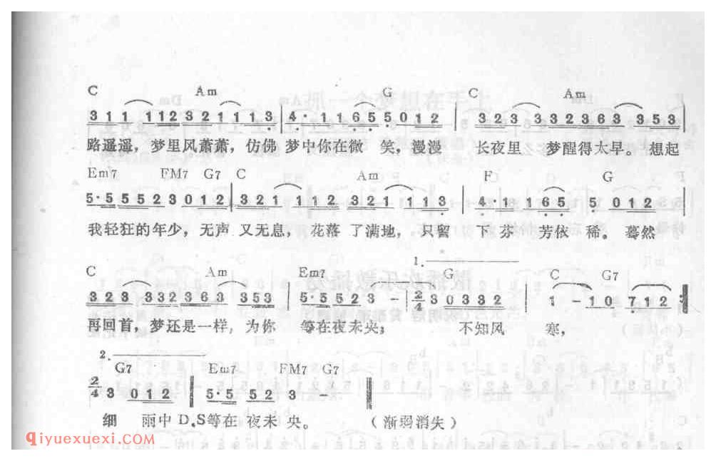 夜未央_谭咏麟_吉他弹唱简谱