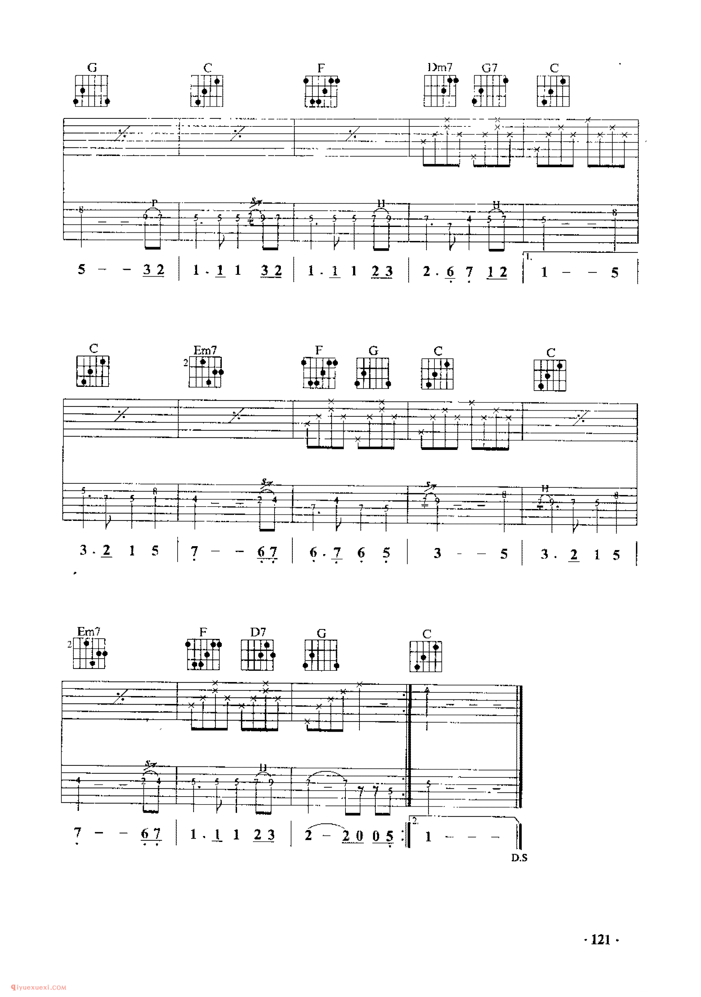 月亮代表我的心_汤尼曲_吉他弹唱歌曲六线谱