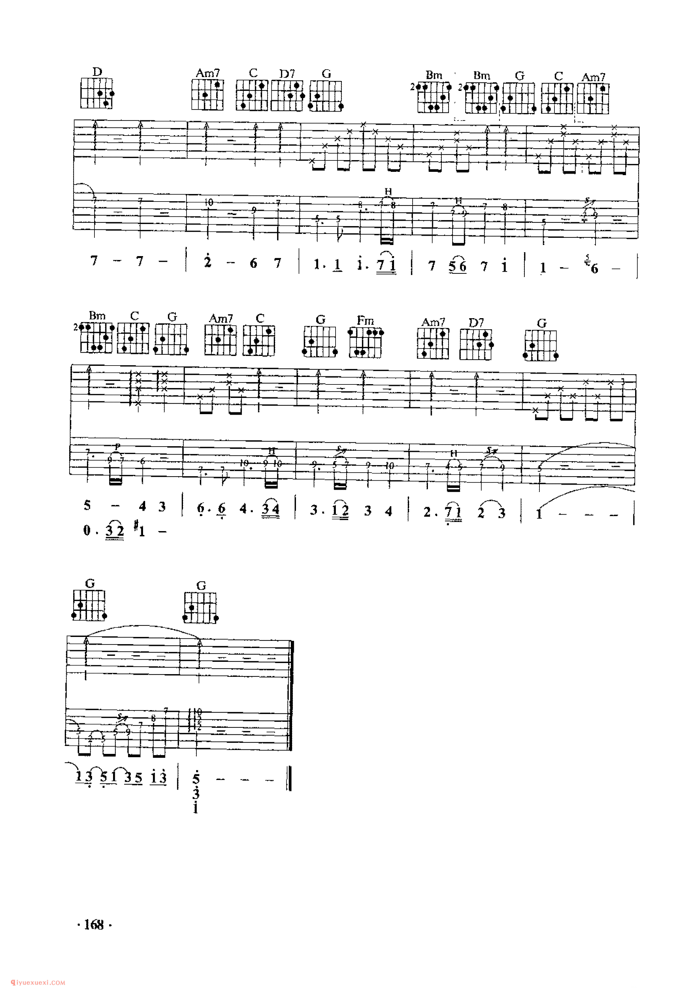 越过彩虹_美国歌曲_吉他弹唱歌曲六线谱