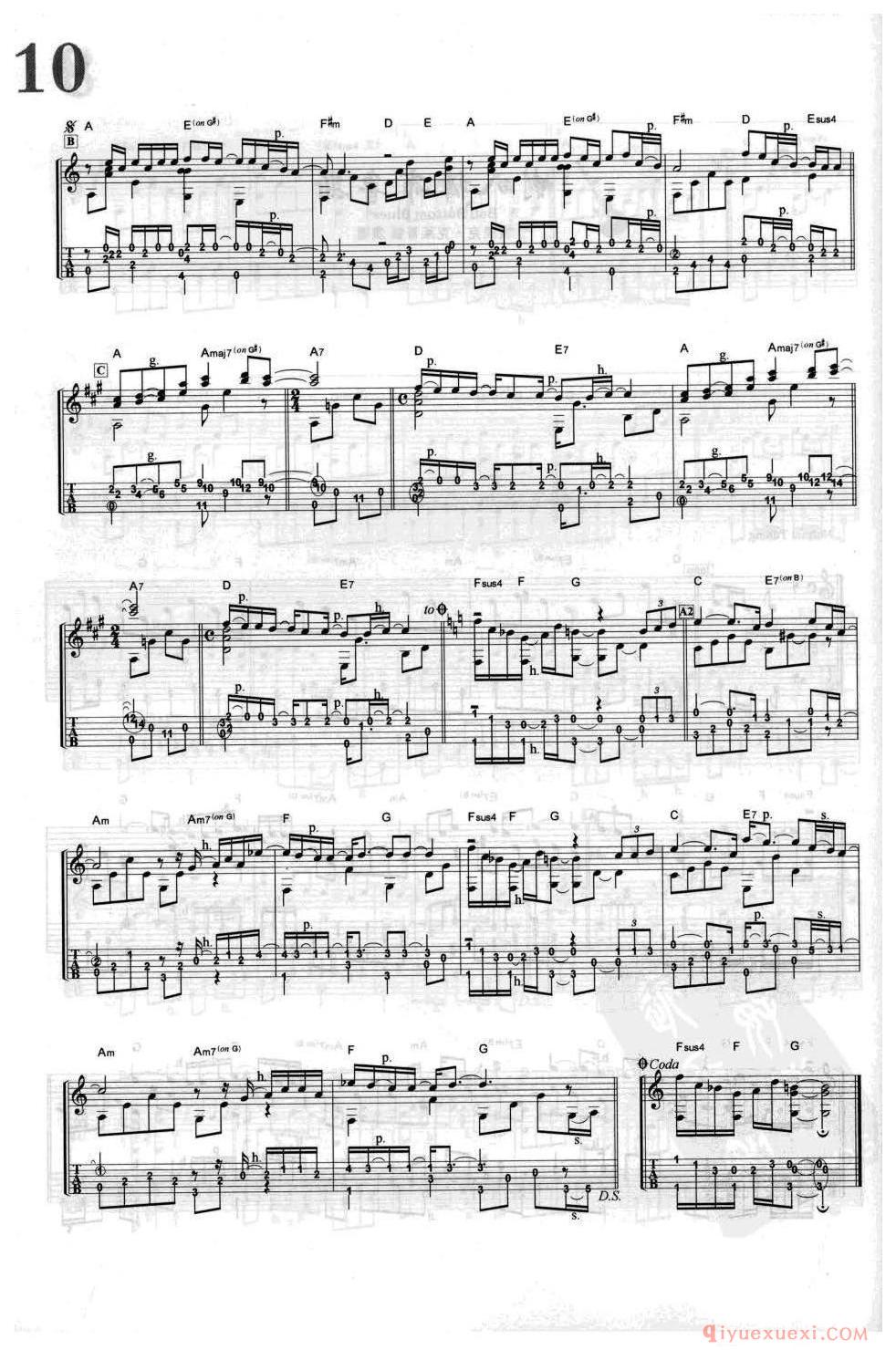 喇叭裤布鲁斯_Bell Bottom Blucs_埃里克·克莱普顿_吉他指弹独奏经典乐曲谱