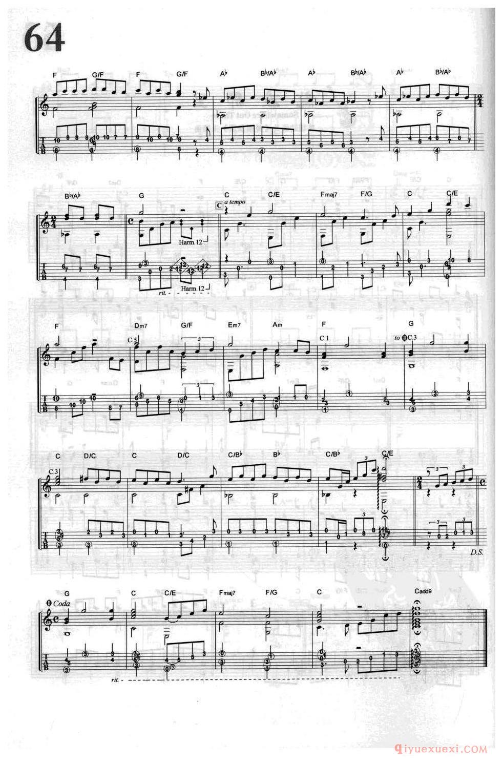 就在那里_Somewhere Out There_美国动画片《美国鼠谭》主题曲_吉他指弹独奏经典乐曲谱