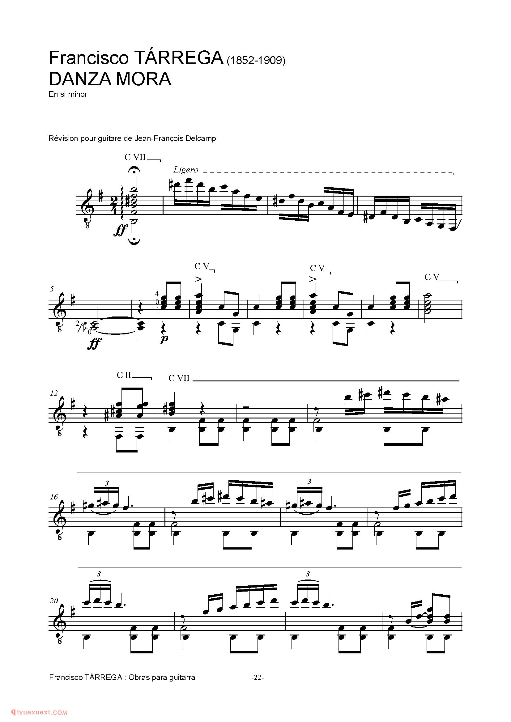 DANZA MORA_泰雷加古典吉他乐曲谱