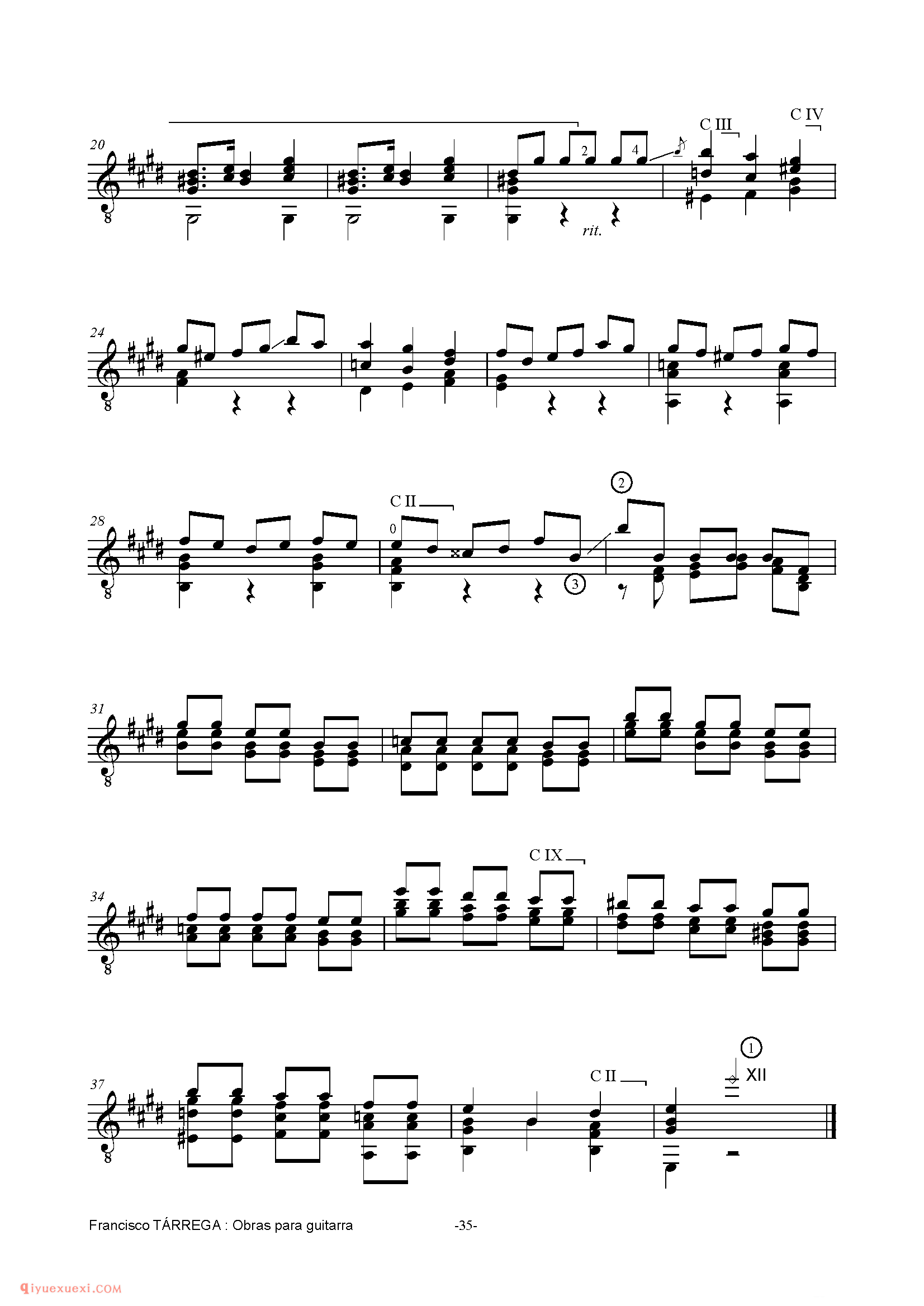 ESTUDIO_泰雷加古典吉他乐曲谱