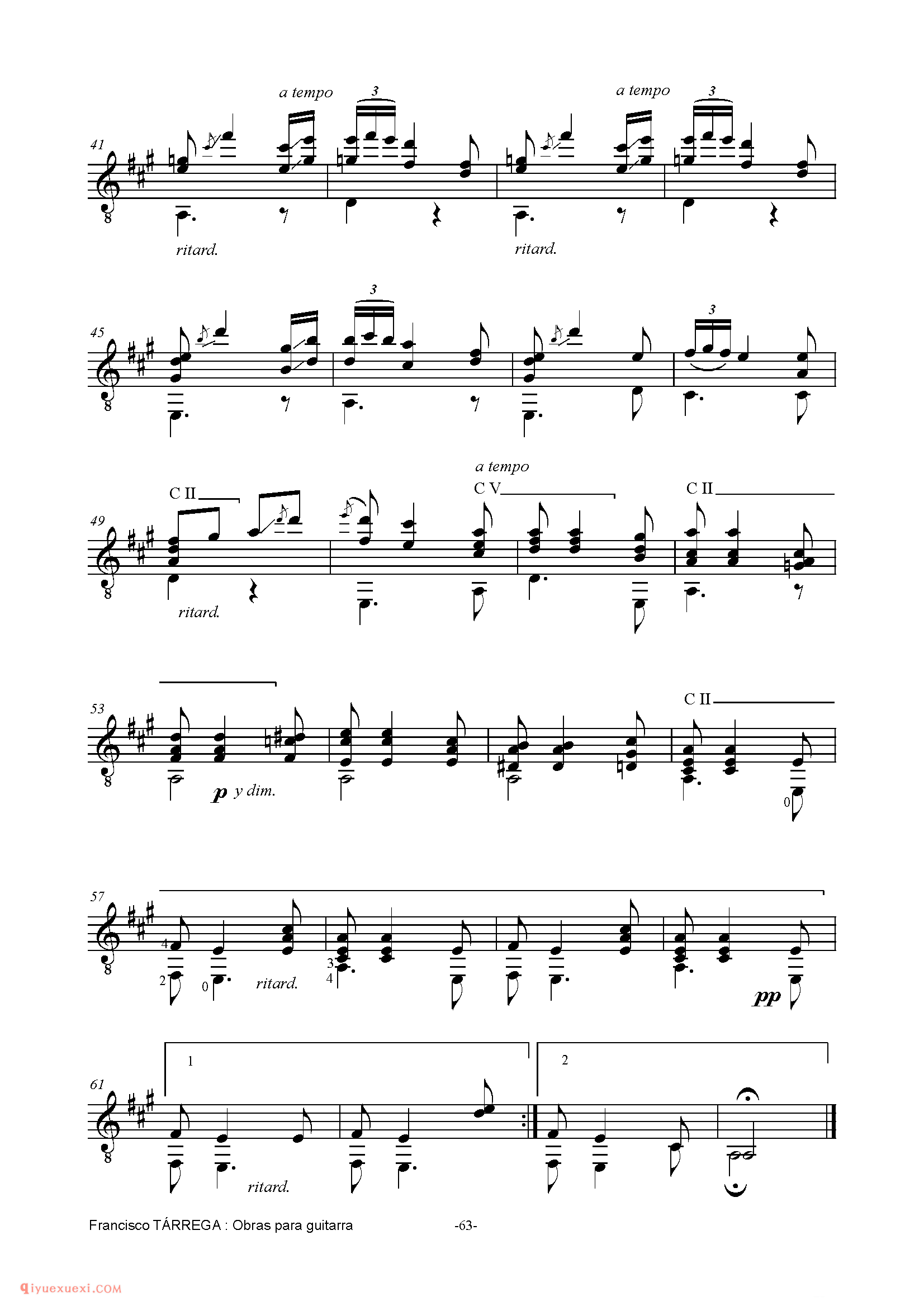 DANZA ODALISCA_泰雷加古典吉他乐曲谱