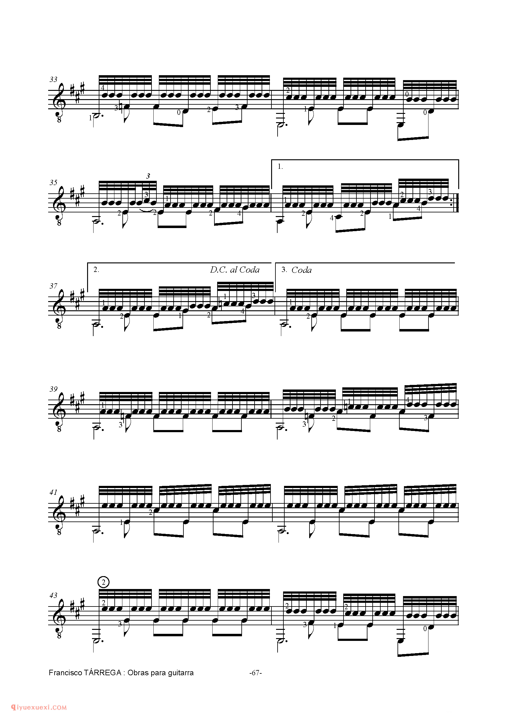 RECUERDOS DE LAALHAMBRA_泰雷加古典吉他乐曲谱
