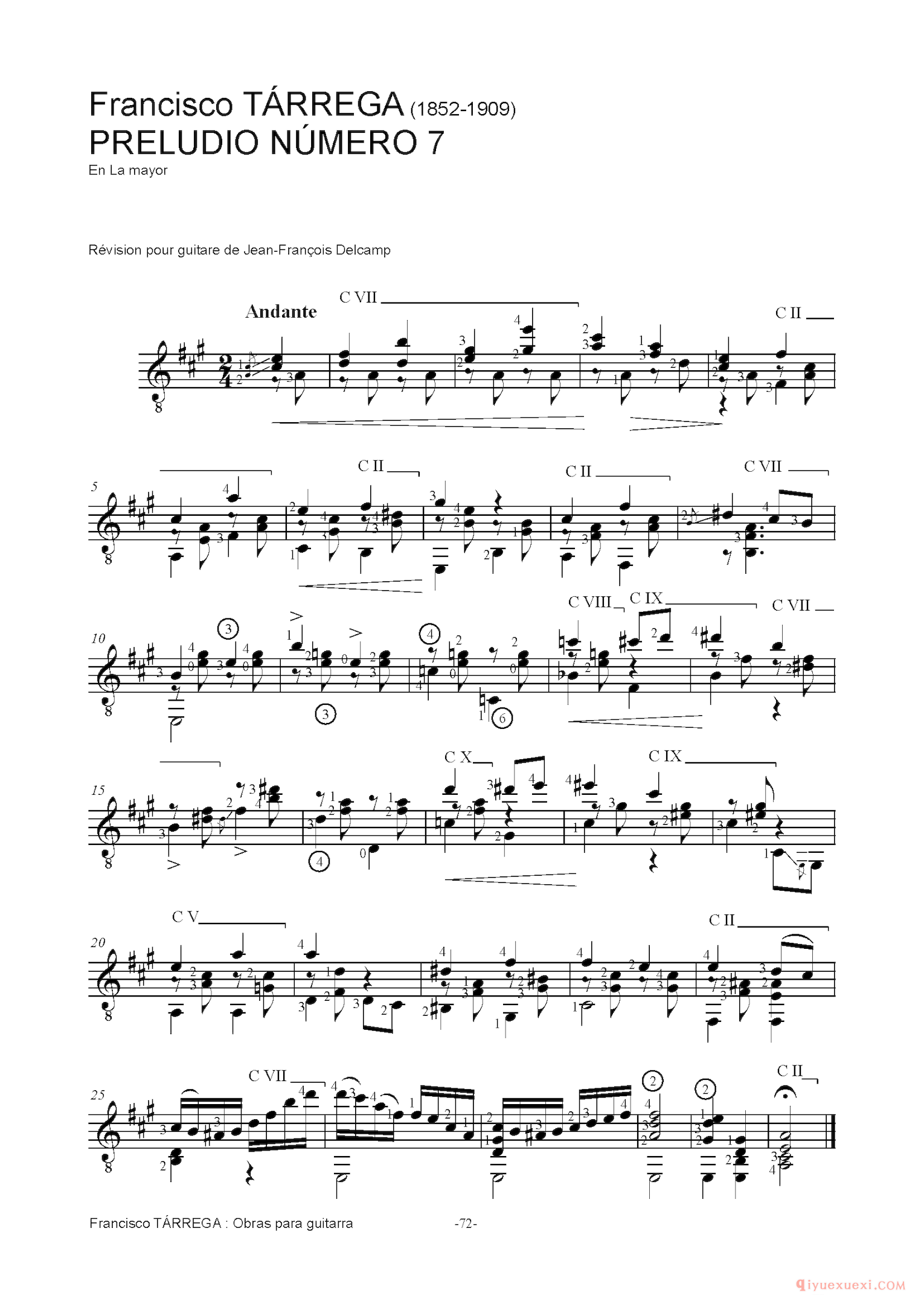 PRELUDIO NUMERO 7_泰雷加古典吉他乐曲谱