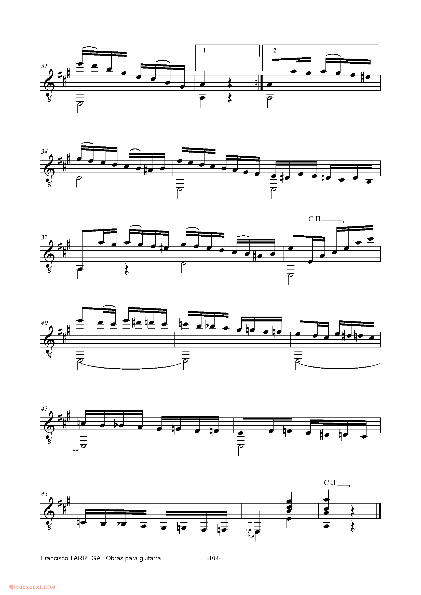 ESTUDIO_泰雷加古典吉他乐曲谱
