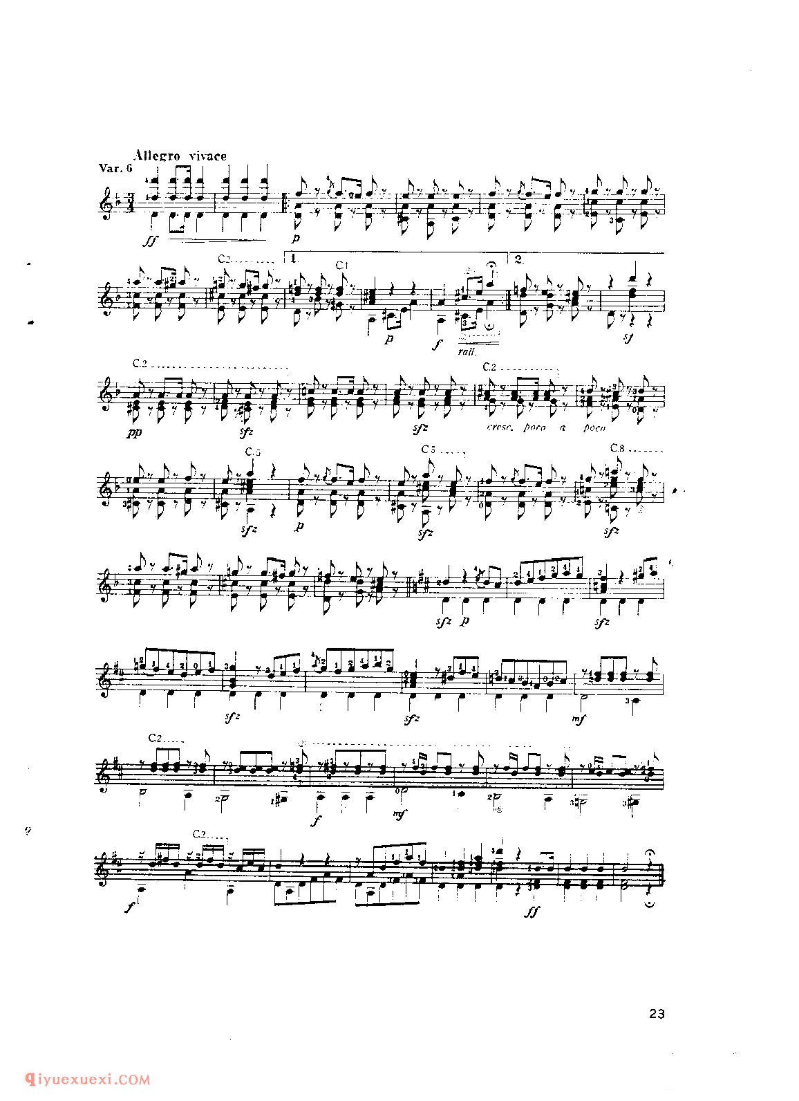 西班牙主题变妻曲_朱里亚尼_吉他世界名曲五线谱