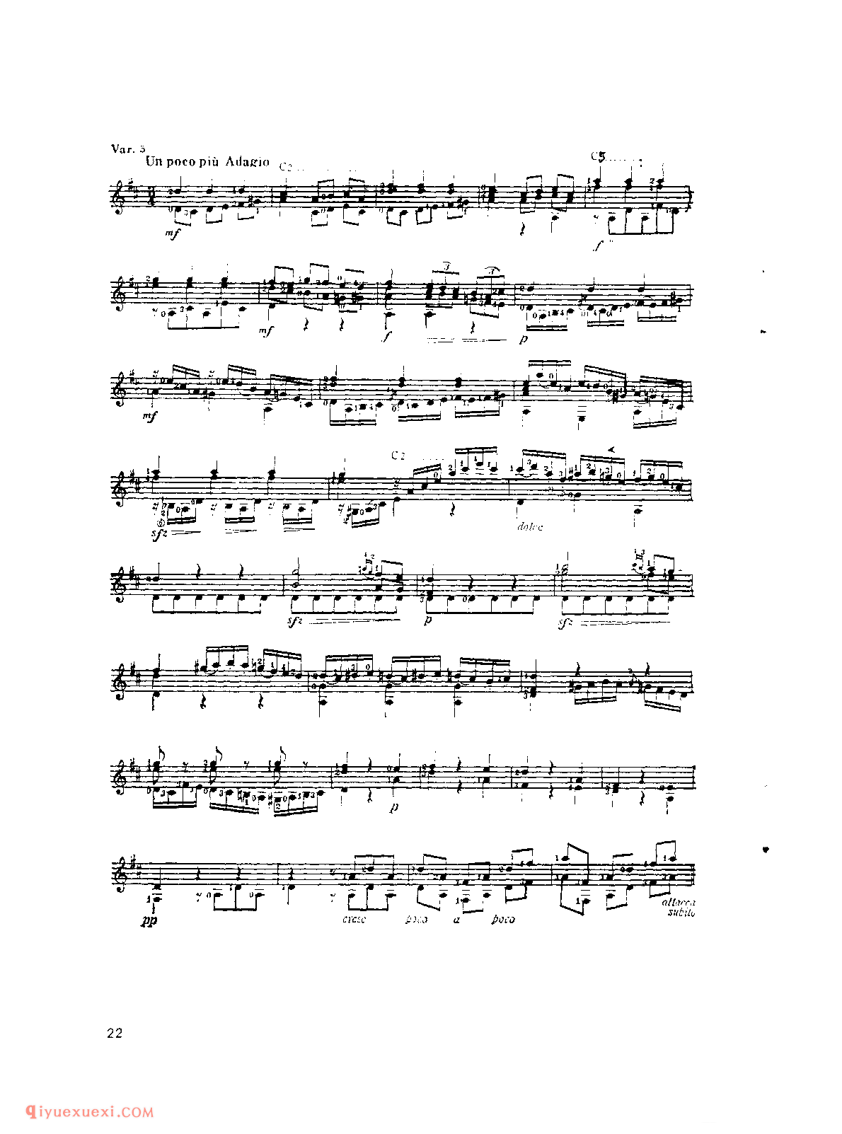 西班牙主题变妻曲_朱里亚尼_吉他世界名曲五线谱