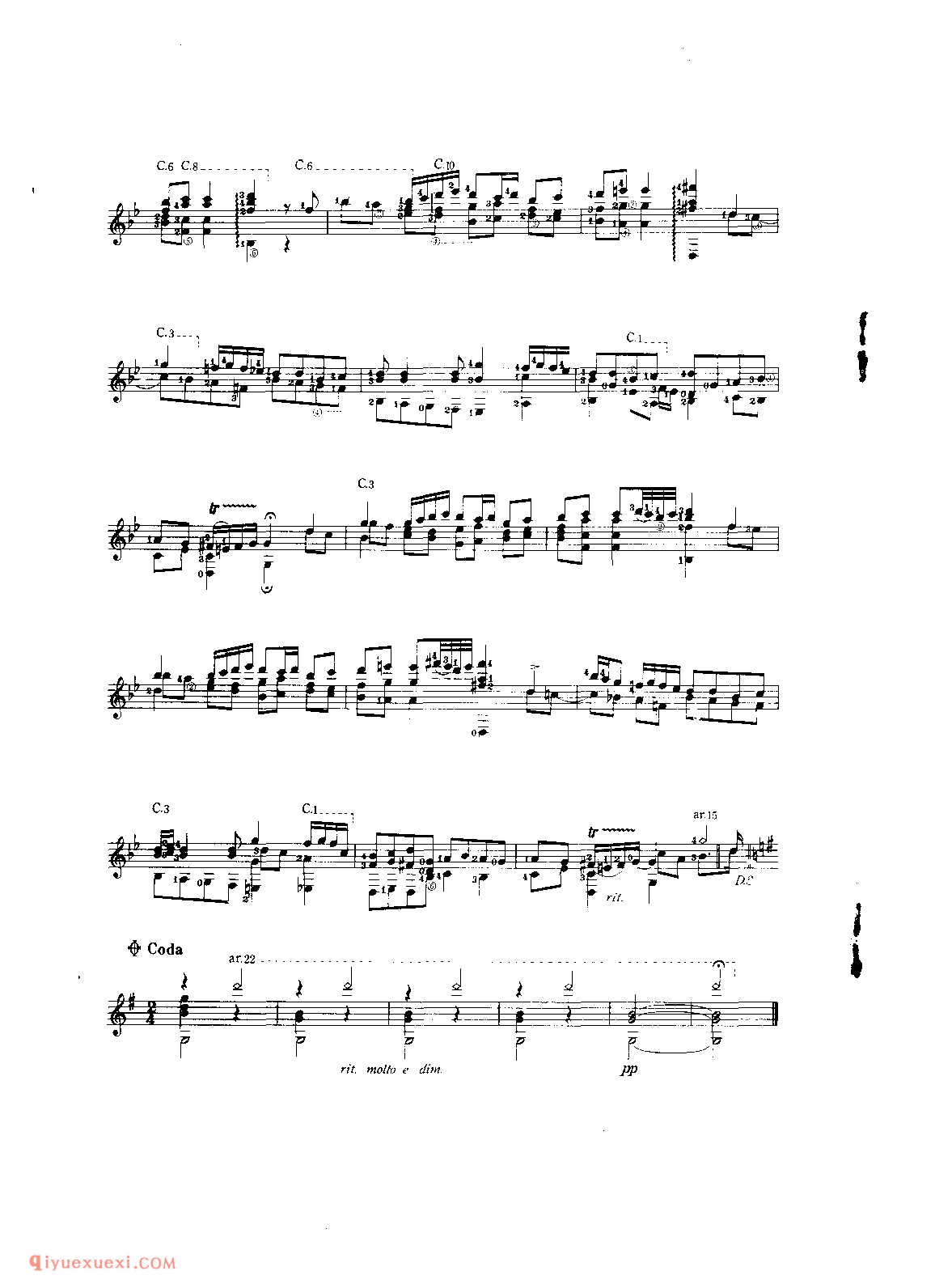 西班牙组曲第四号(田园曲)_吉他世界名曲五线谱