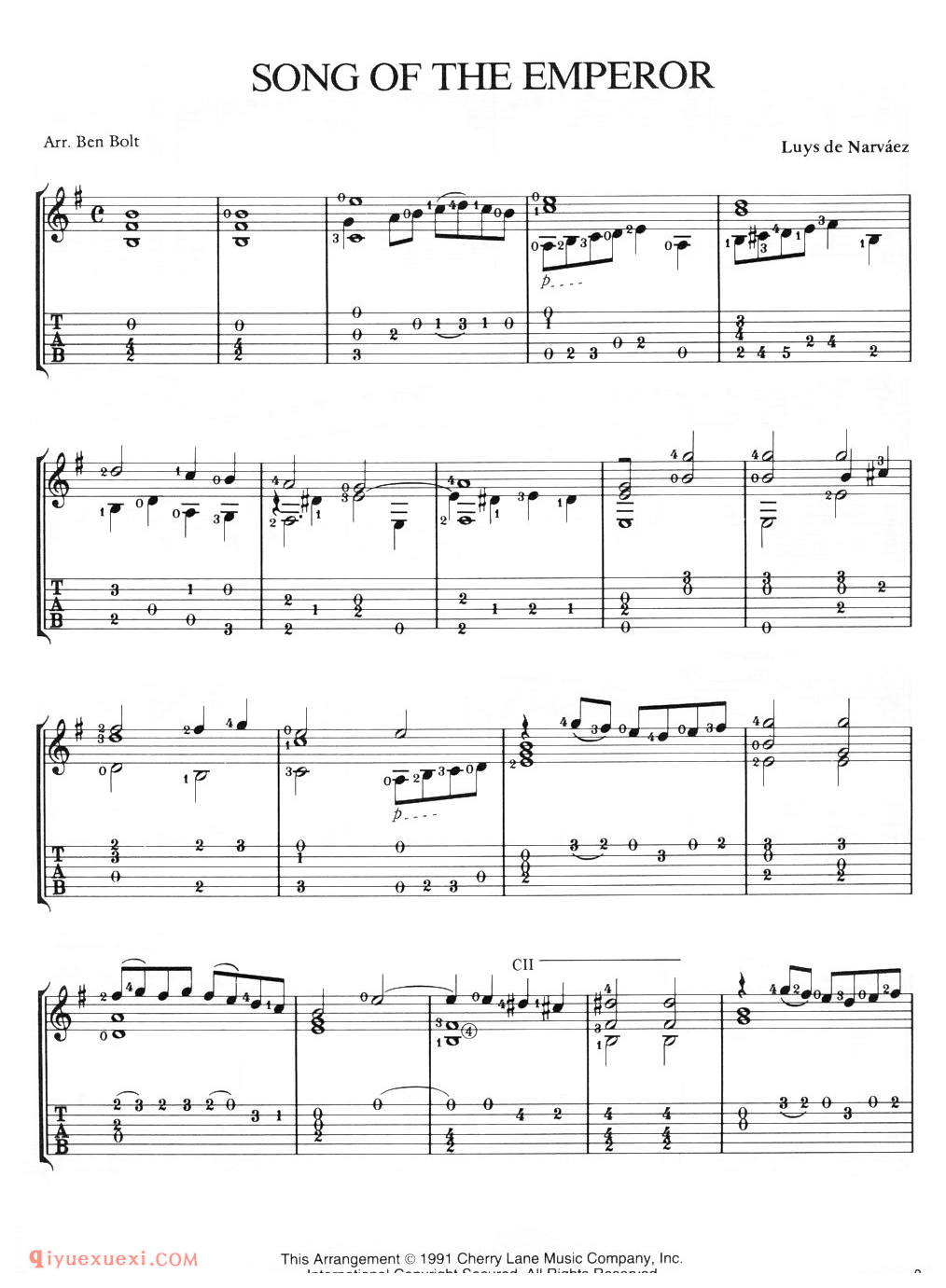 Song Of The Emperor (de Narvaez)古典吉他进阶独奏乐曲谱