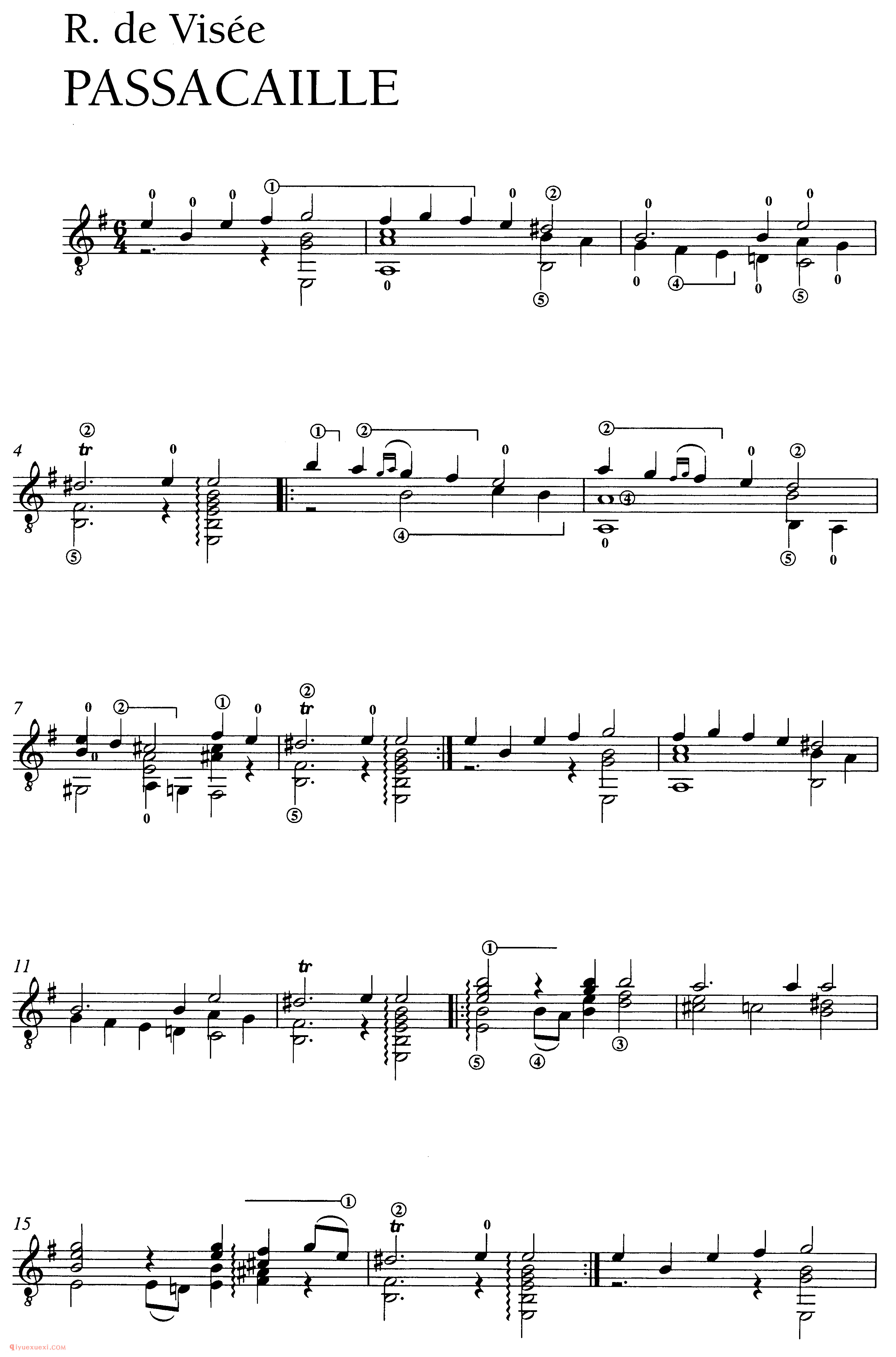 R. de Visee_PASSACAILLE_塞戈维亚改编吉他五线谱