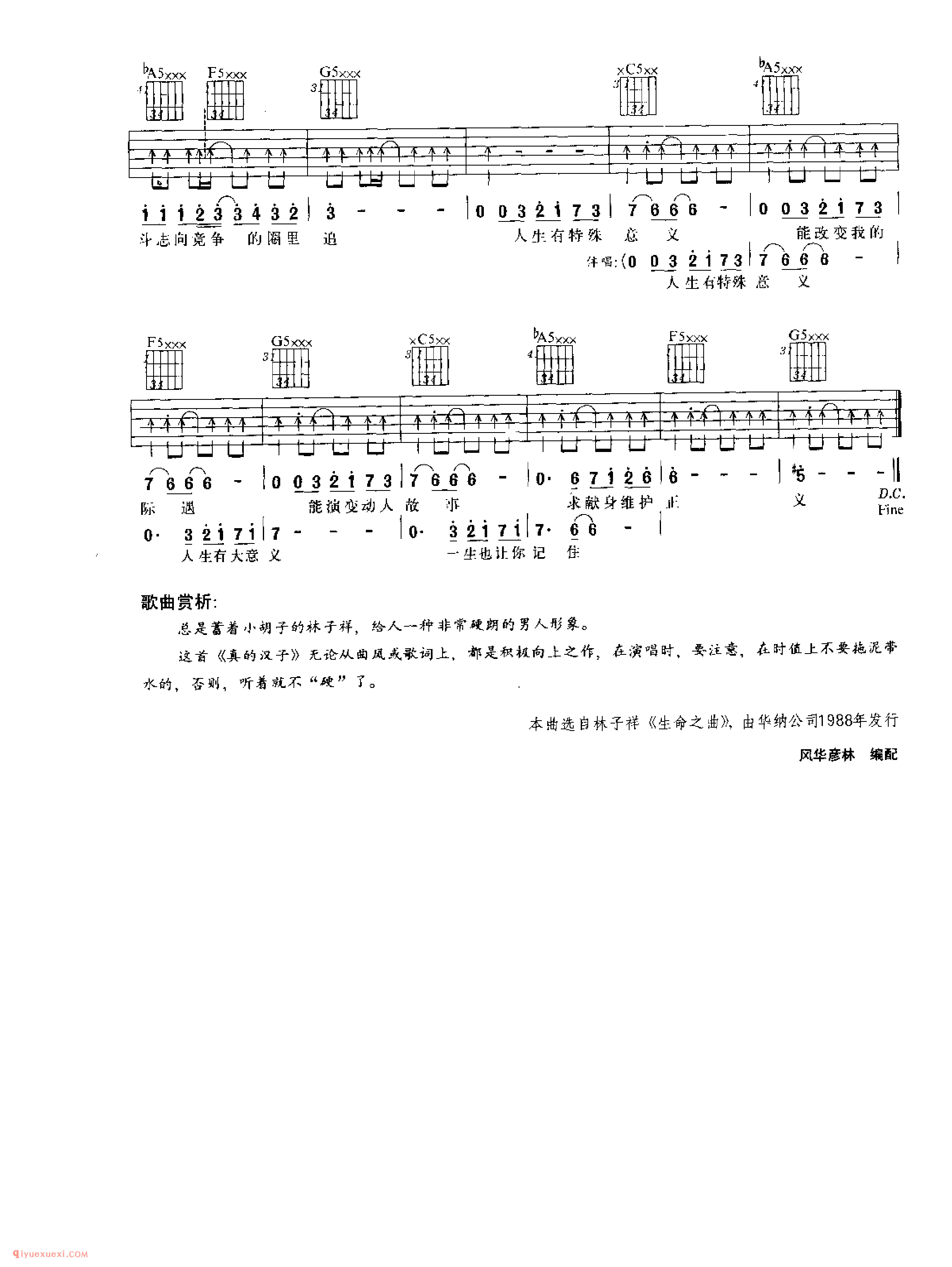 真的汉了_杯子样演唱_吉他弹唱名歌曲谱