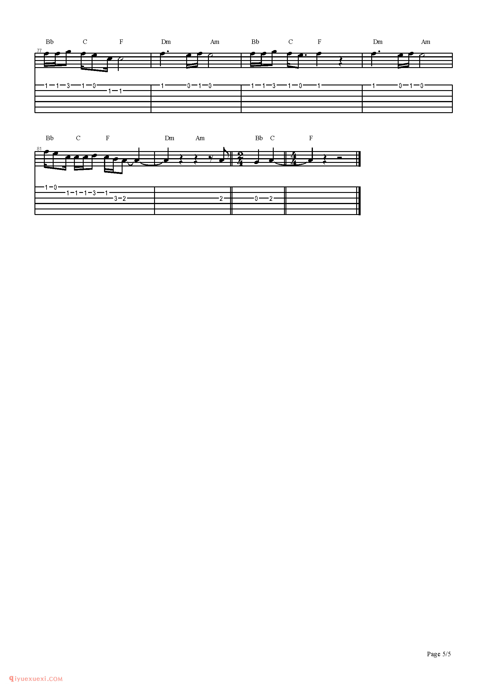 一公升眼淚_影视指弹曲谱