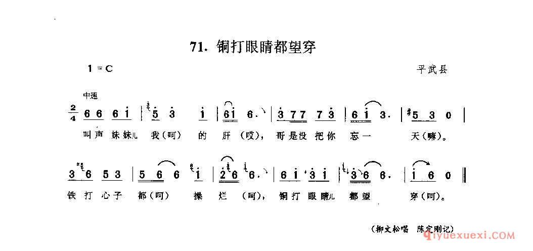 铜打眼睛都望穿 平武县_山歌_四川汉族民歌简谱