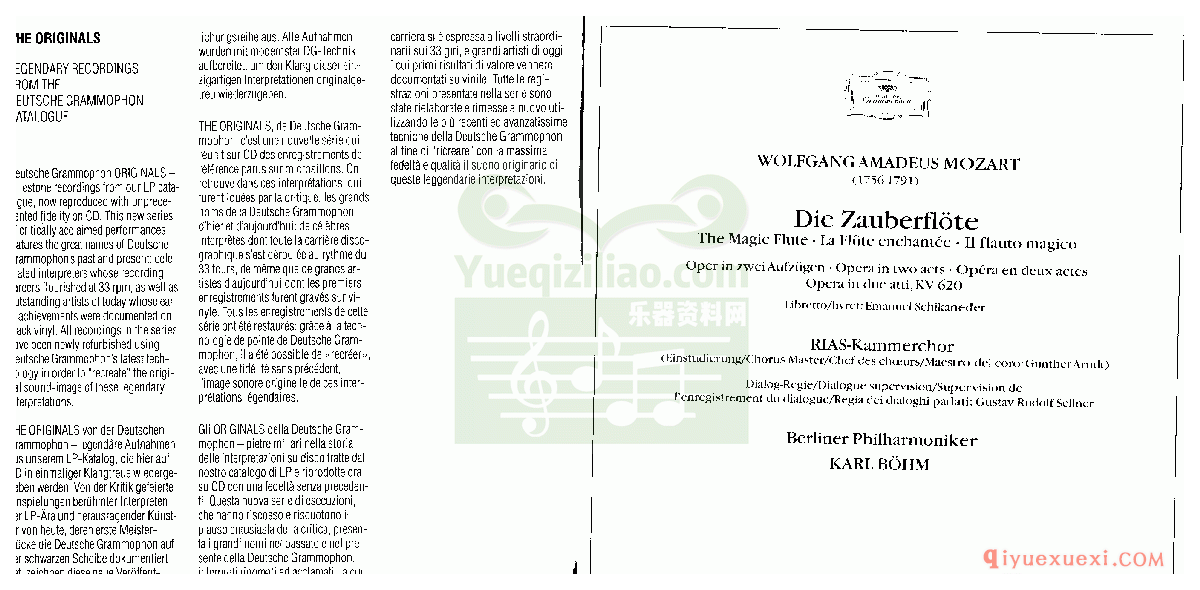 歌剧录音下载 | Mozart《魔笛 Die Zauberflote》Wunderlich,Fischer-Dieskau,Bohm,DG[APE]专辑